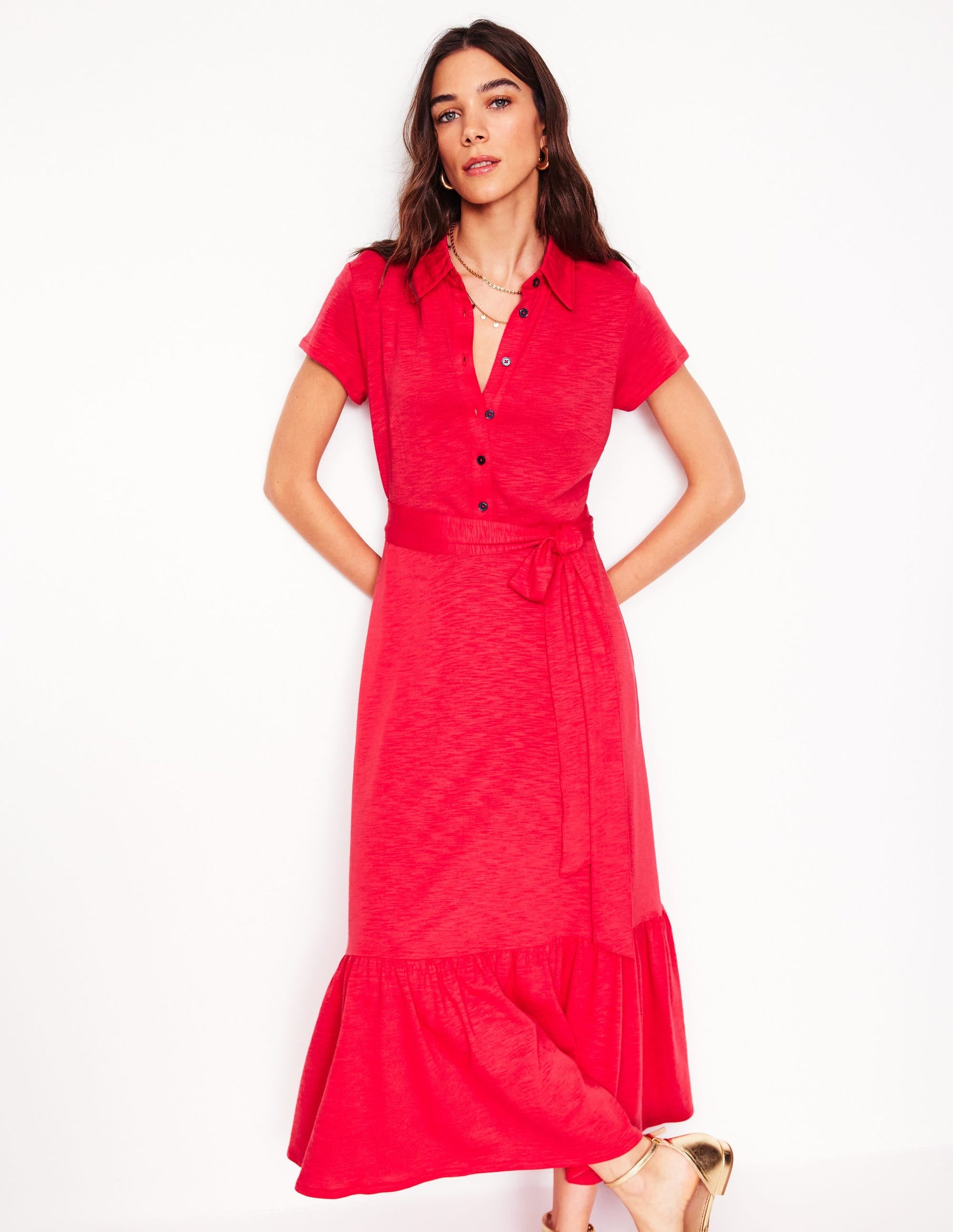 Cressida Jersey Shirt Dress-Jewel Red-4