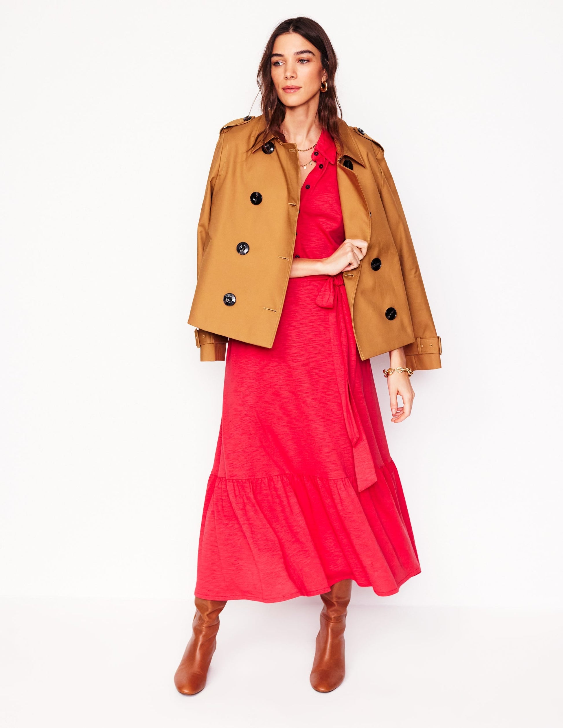Cressida Jersey Shirt Dress-Jewel Red-5