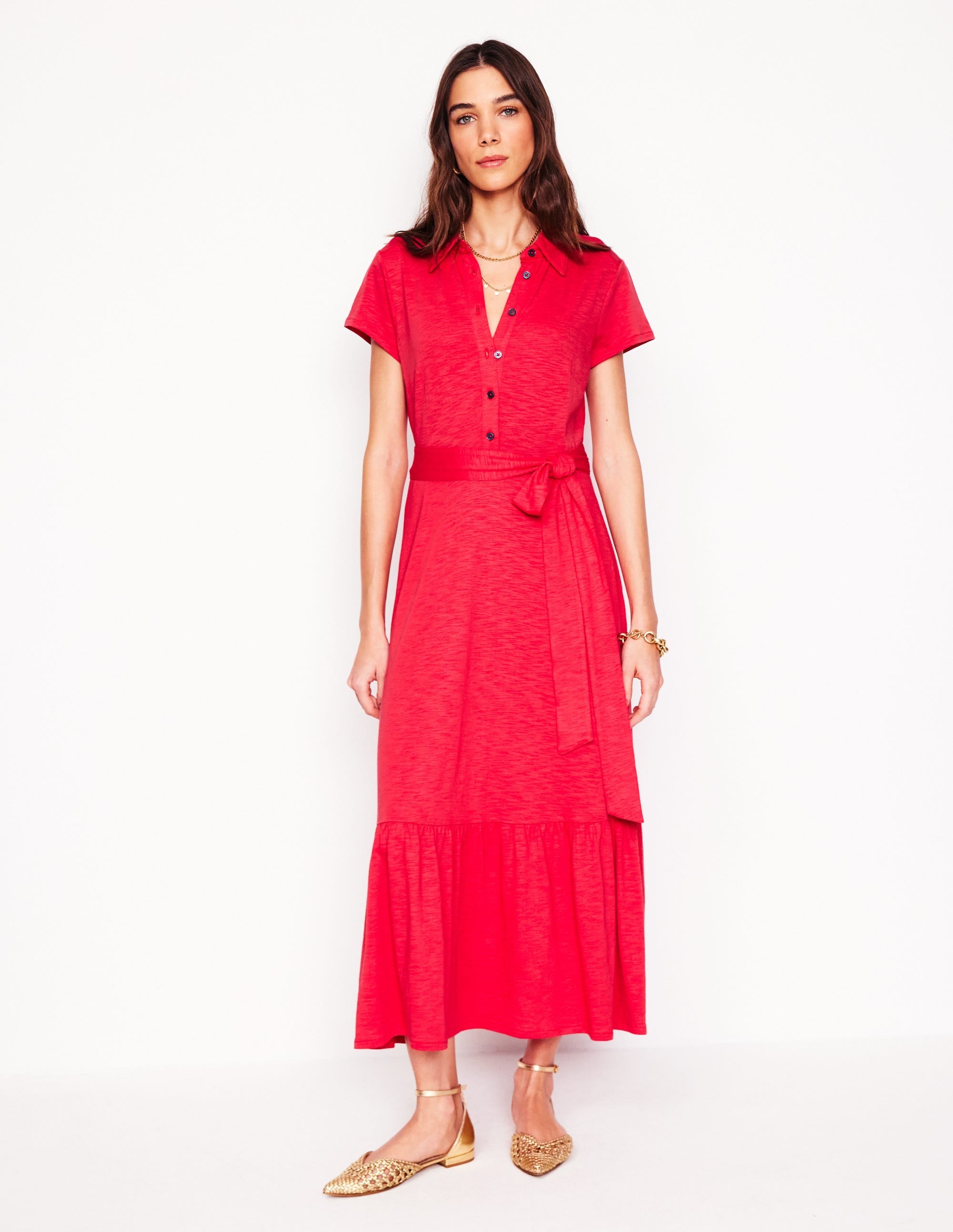 Cressida Jersey Shirt Dress-Jewel Red - Image 6