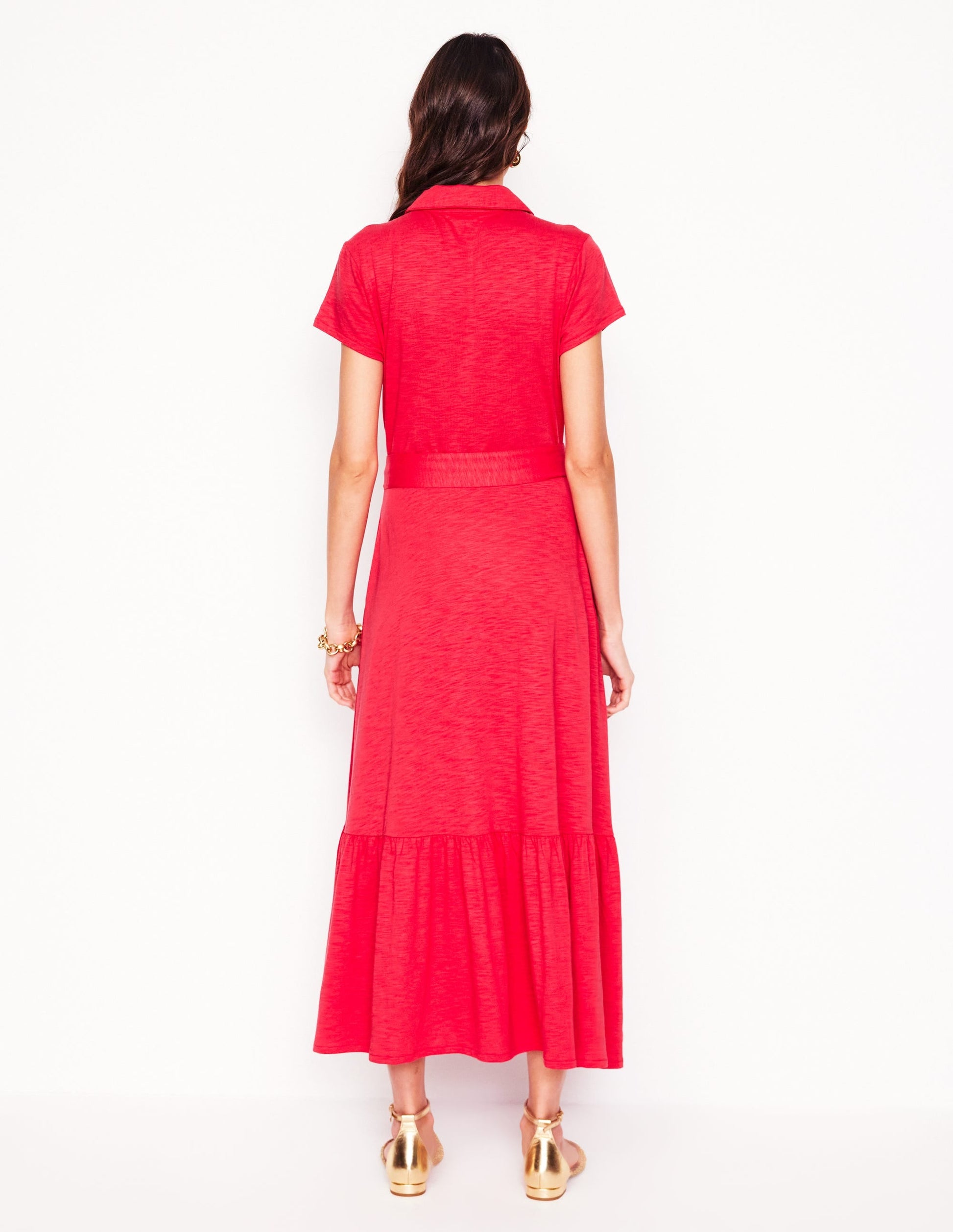 Cressida Jersey Shirt Dress-Jewel Red-7