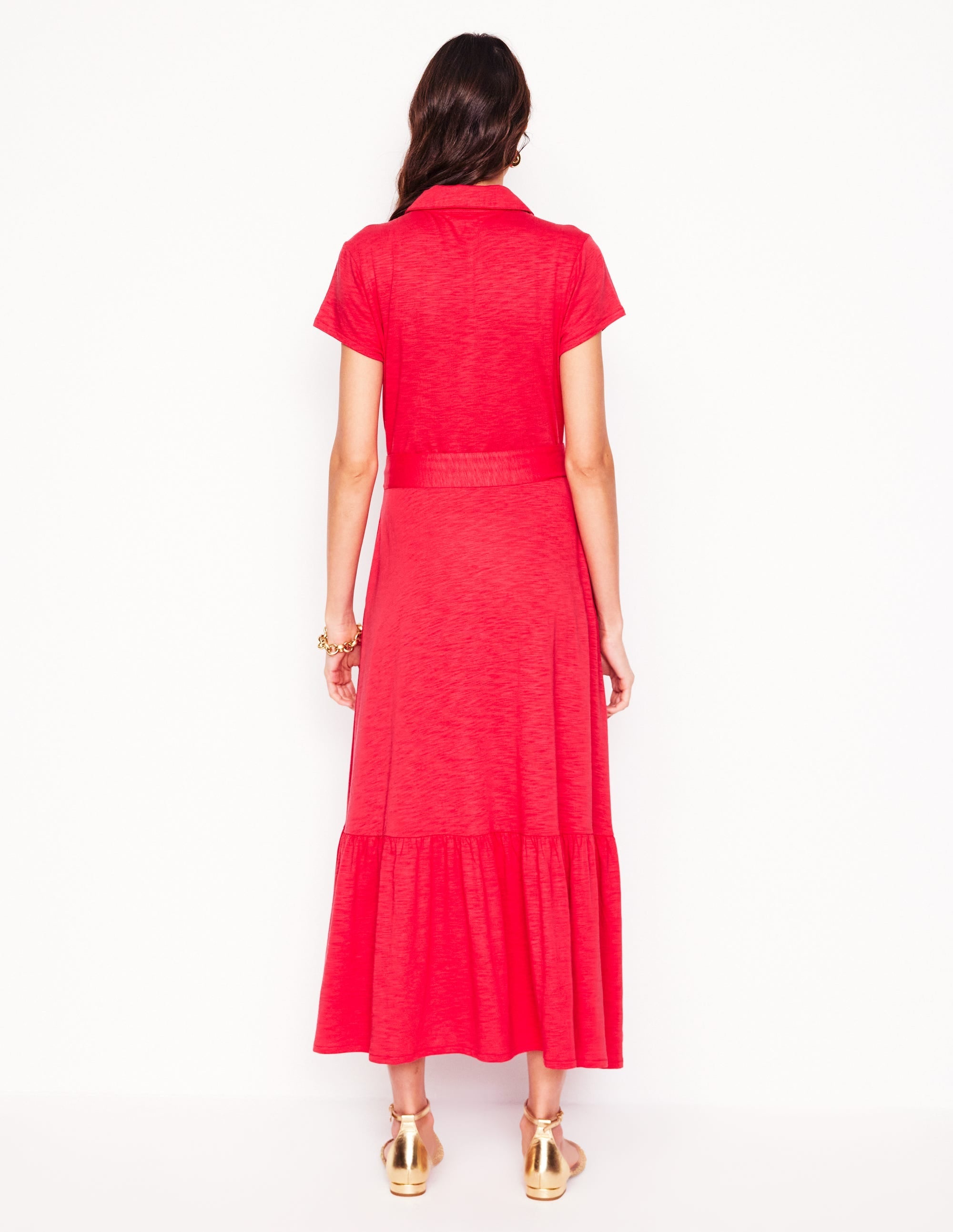 Cressida Jersey Shirt Dress-Jewel Red - Image 7