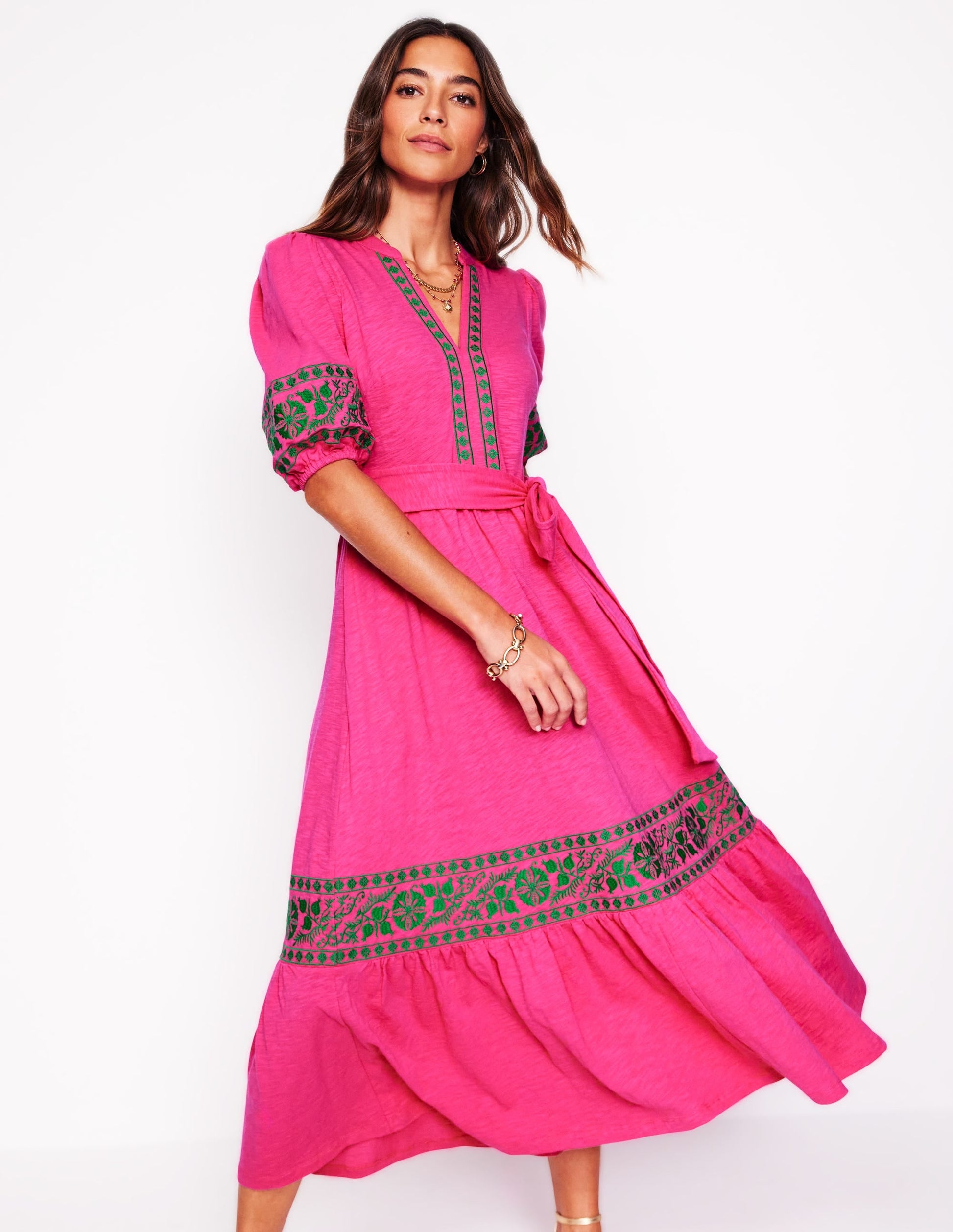 Amara Embroidered Jersey Dress-Pink Peony-1