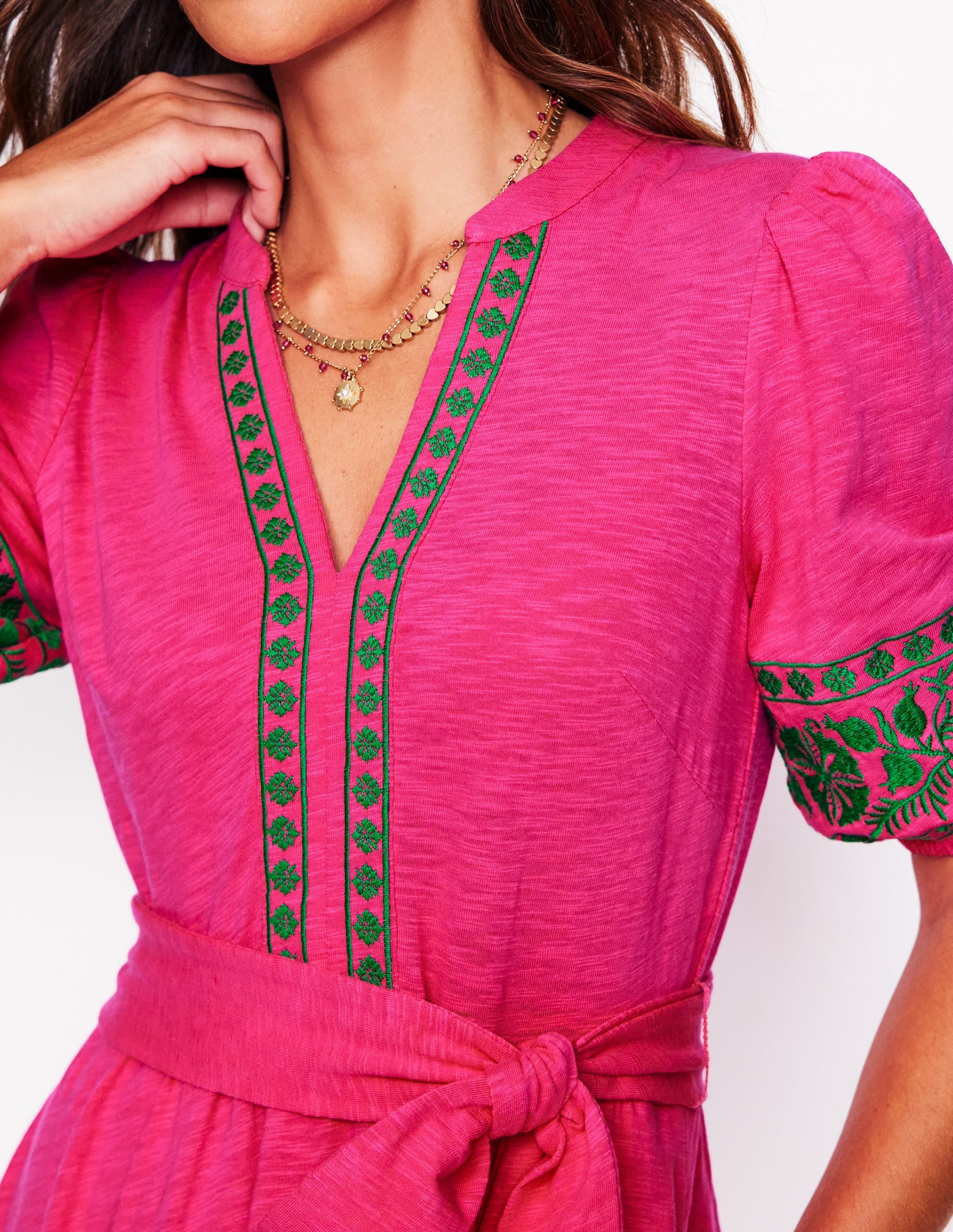 Amara Embroidered Jersey Dress-Pink Peony - Image 2