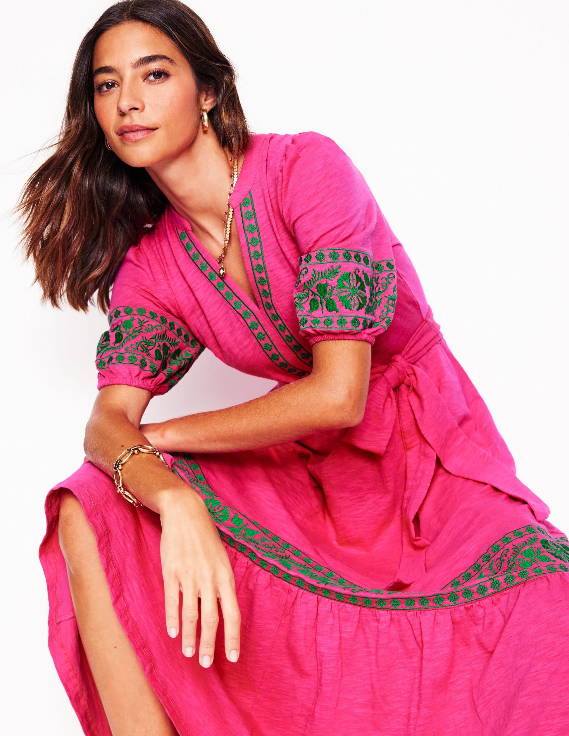 Amara Embroidered Jersey Dress-Pink Peony-4