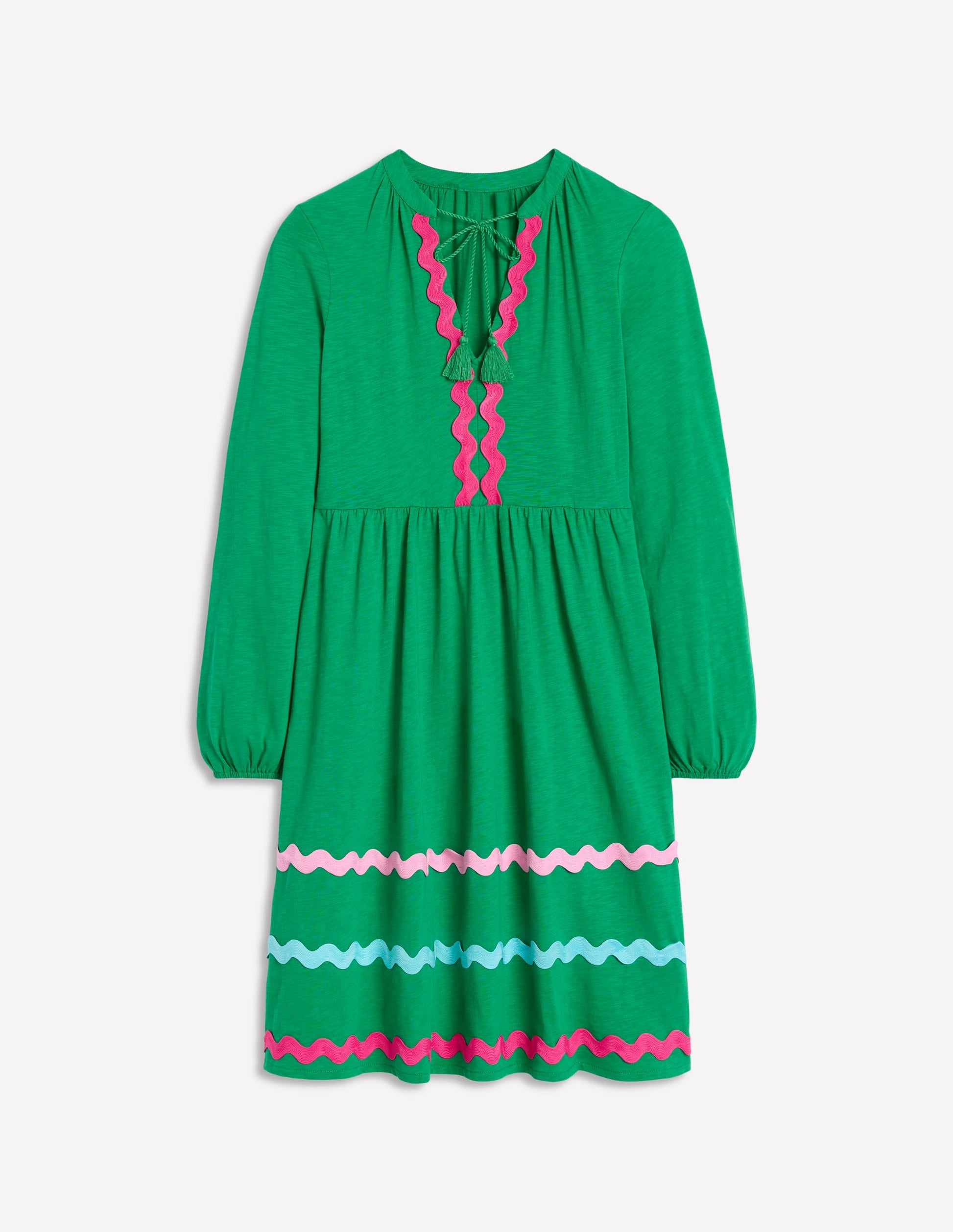 Corinna Ric Rac Jersey Dress-Rich Emerald-4