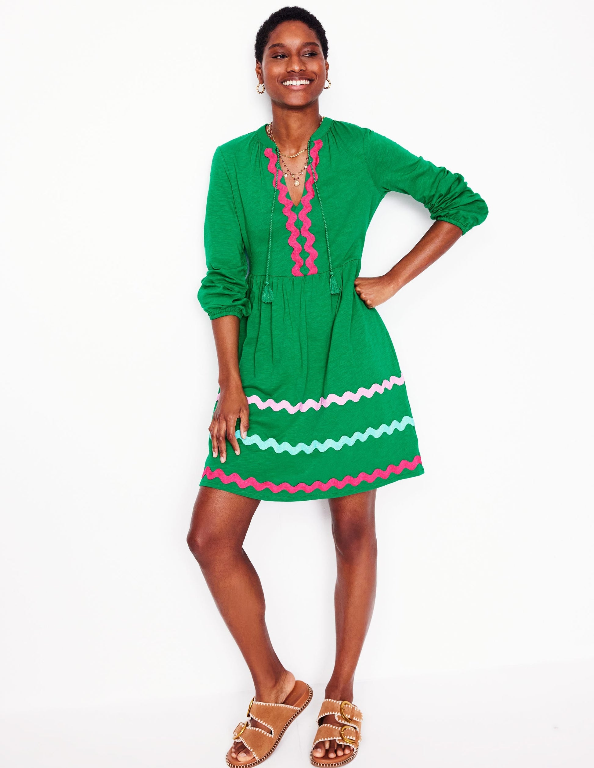 Corinna Ric Rac Jersey Dress-Rich Emerald-3
