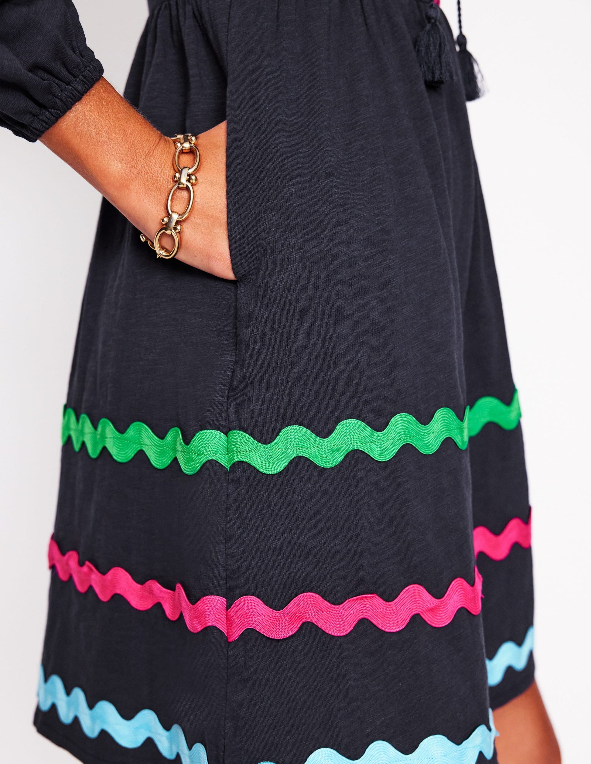 Corinna Ric Rac Jersey Dress-Navy-3