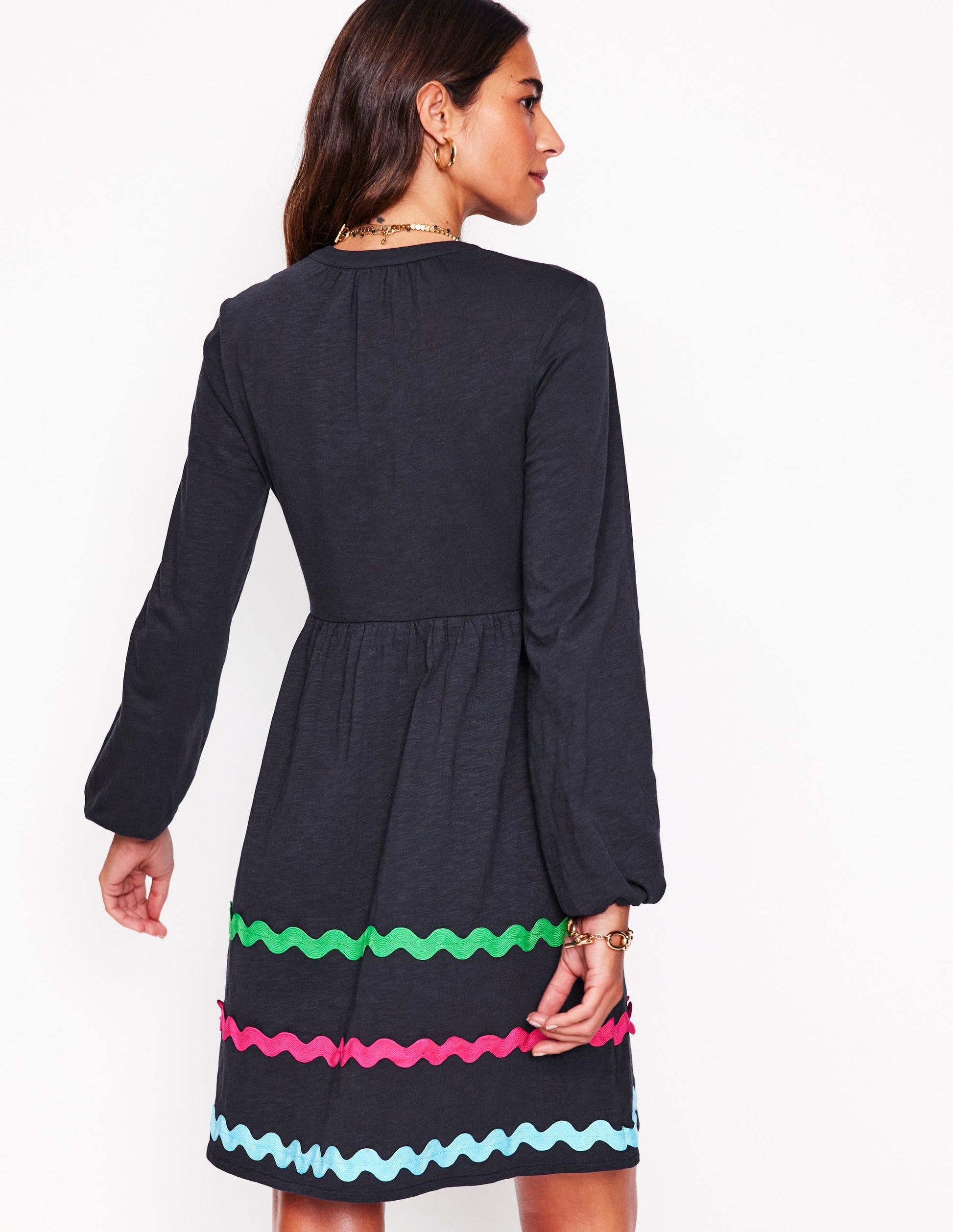 Corinna Ric Rac Jersey Dress-Navy-4
