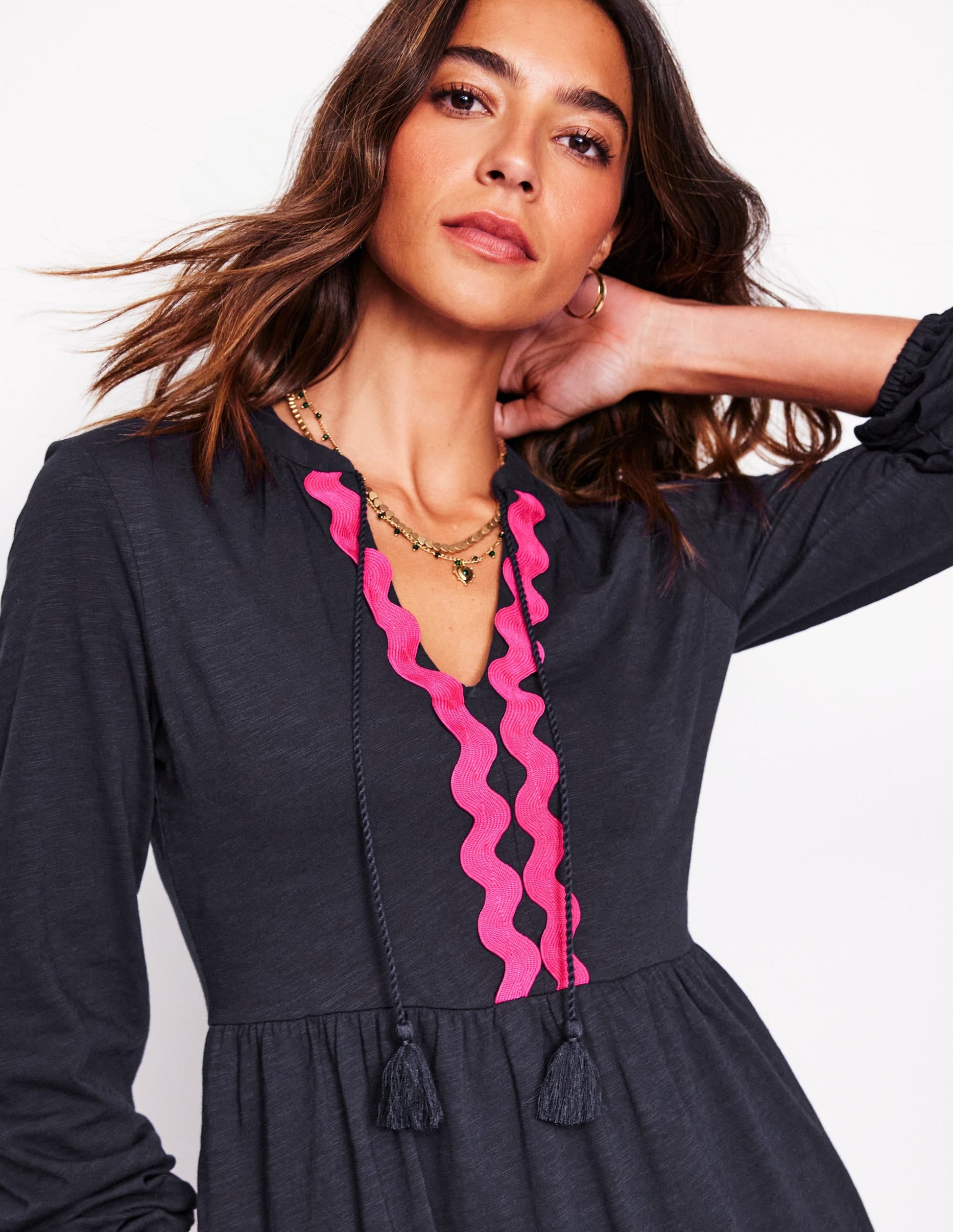 Corinna Ric Rac Jersey Dress-Navy-6