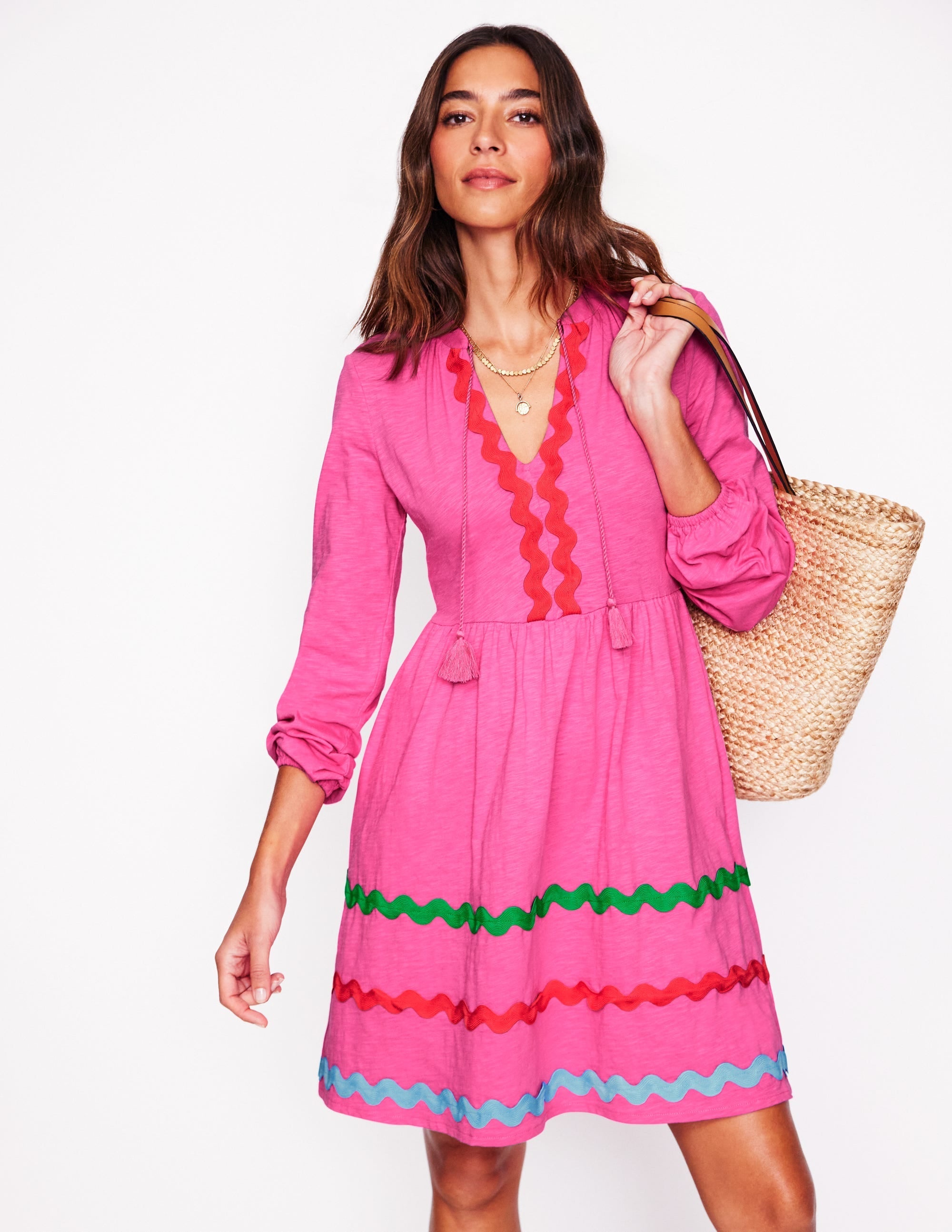 Corinna Ric Rac Jersey Dress-Sorbet Pink - Image 1