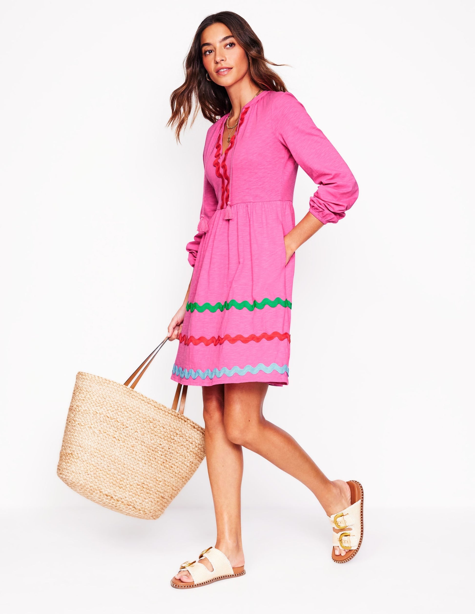 Corinna Ric Rac Jersey Dress-Sorbet Pink-4
