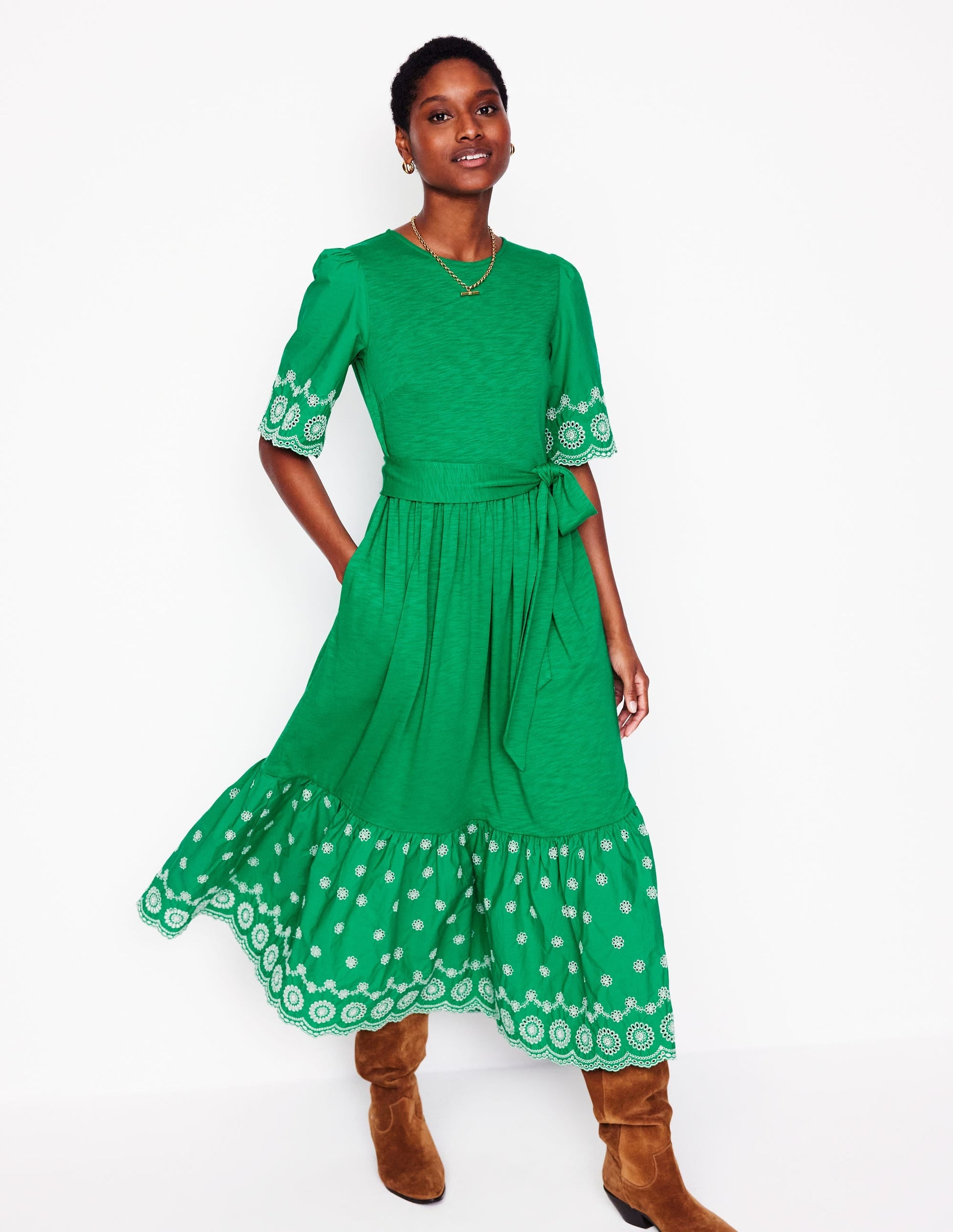 Isabel Broderie Mix maxi Dress-Rich Emerald-1