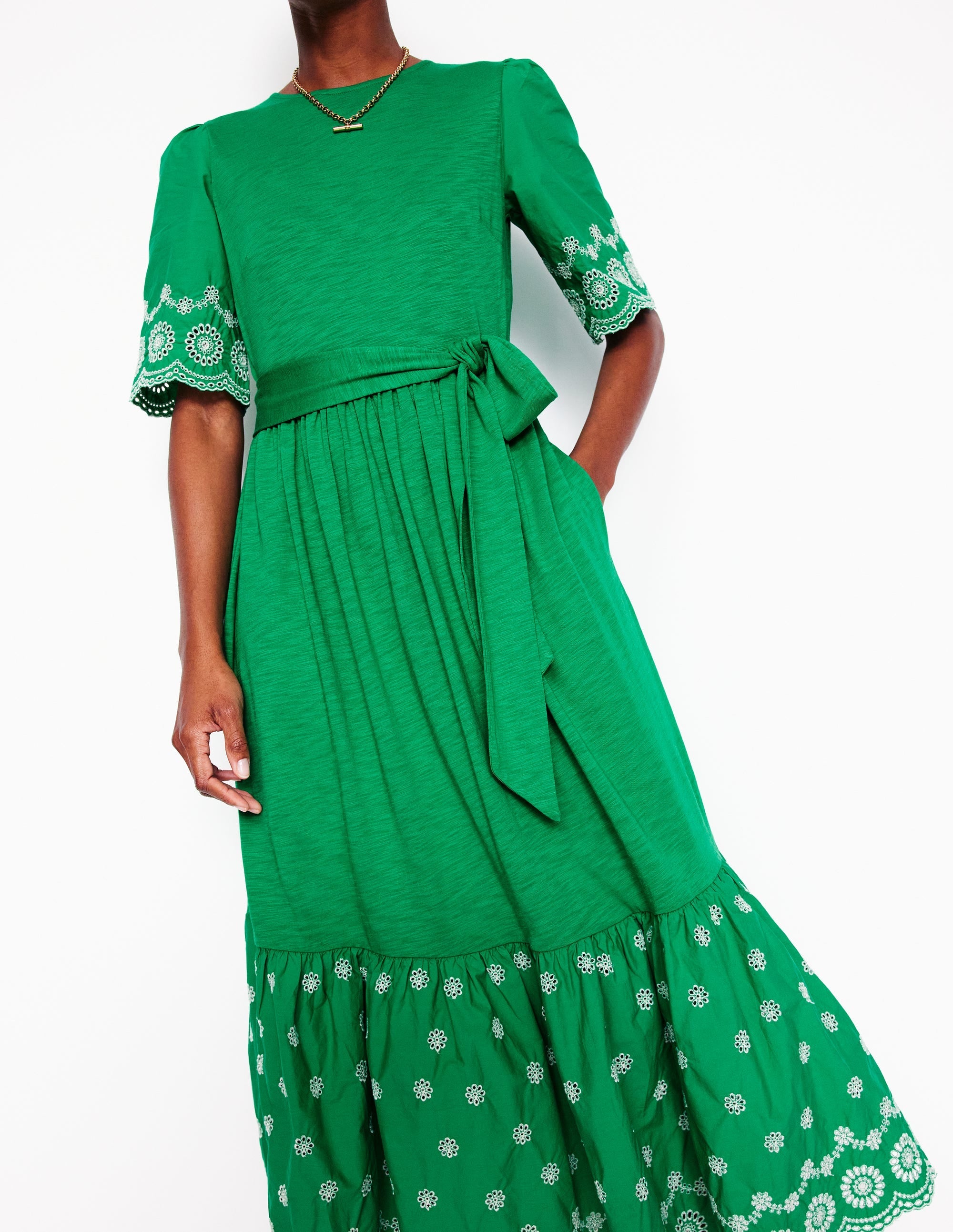 Isabel Broderie Mix maxi Dress-Rich Emerald - Image 2