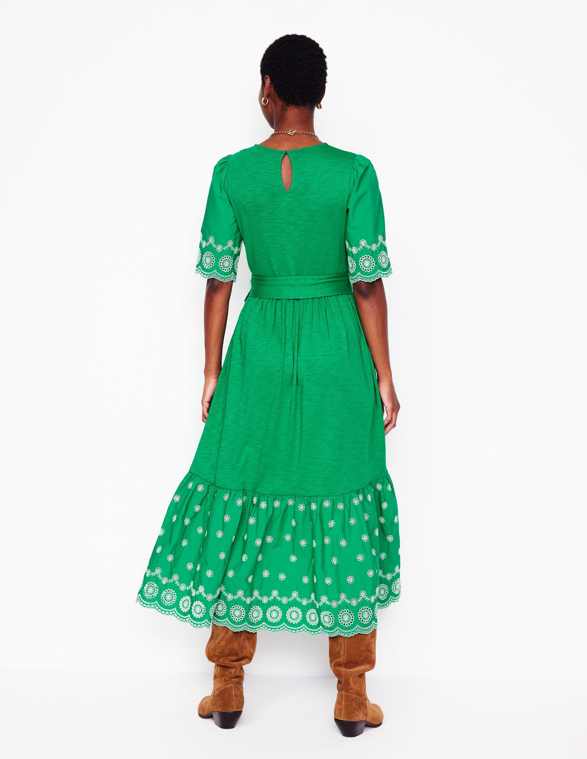 Isabel Broderie Mix maxi Dress-Rich Emerald-3