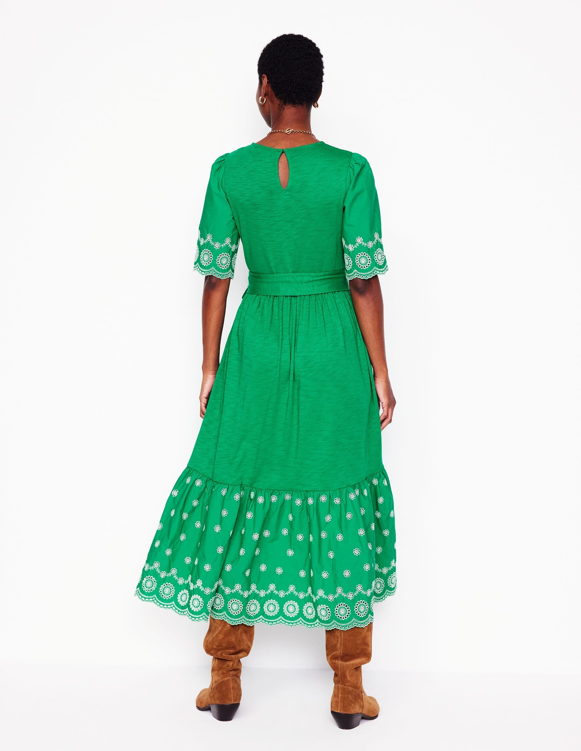 Isabel Broderie Mix maxi Dress-Rich Emerald - Image 3