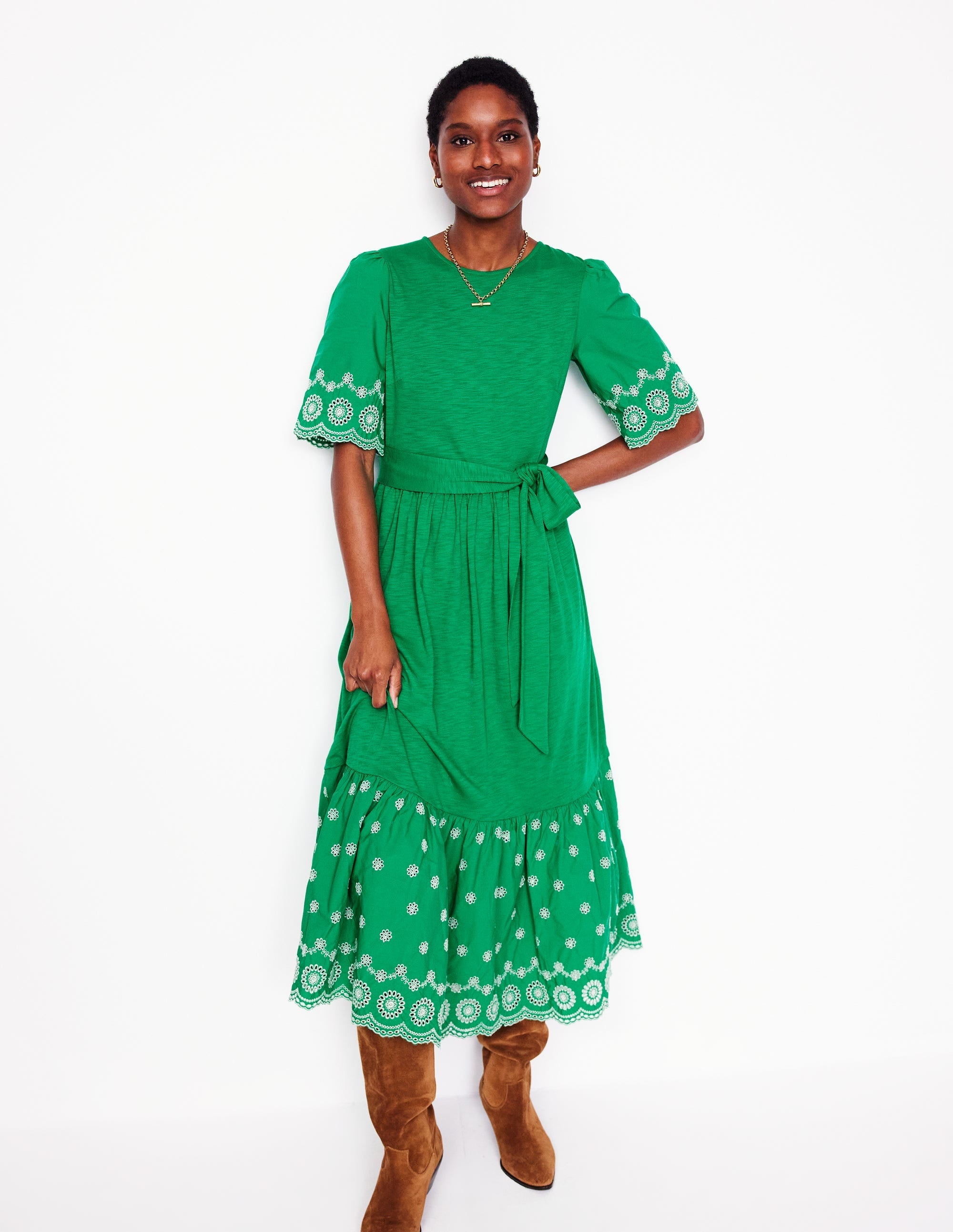 Isabel Broderie Mix maxi Dress-Rich Emerald - Image 4