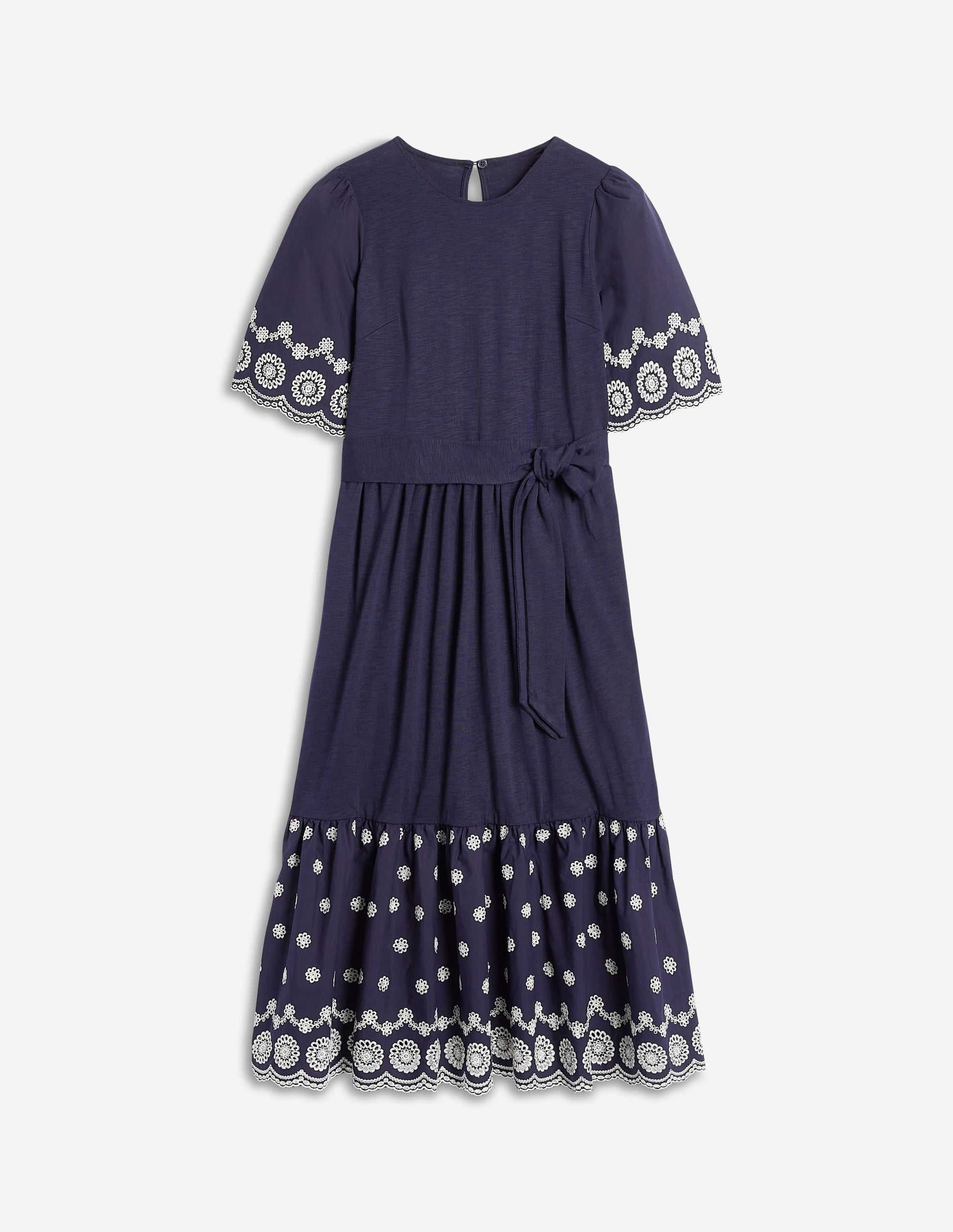 Isabel Broderie Mix maxi Dress-Navy-5