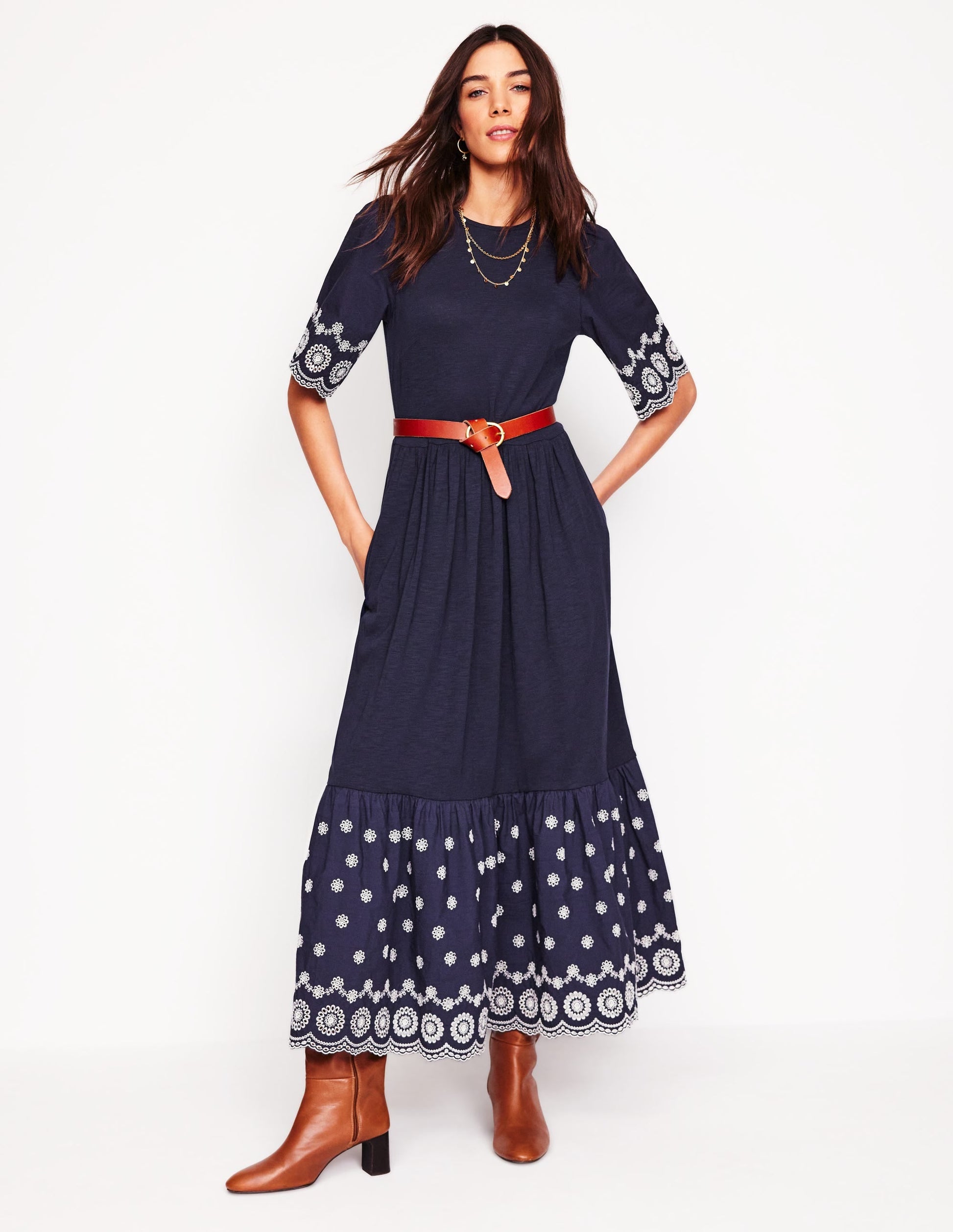 Isabel Broderie Mix maxi Dress-Navy-1