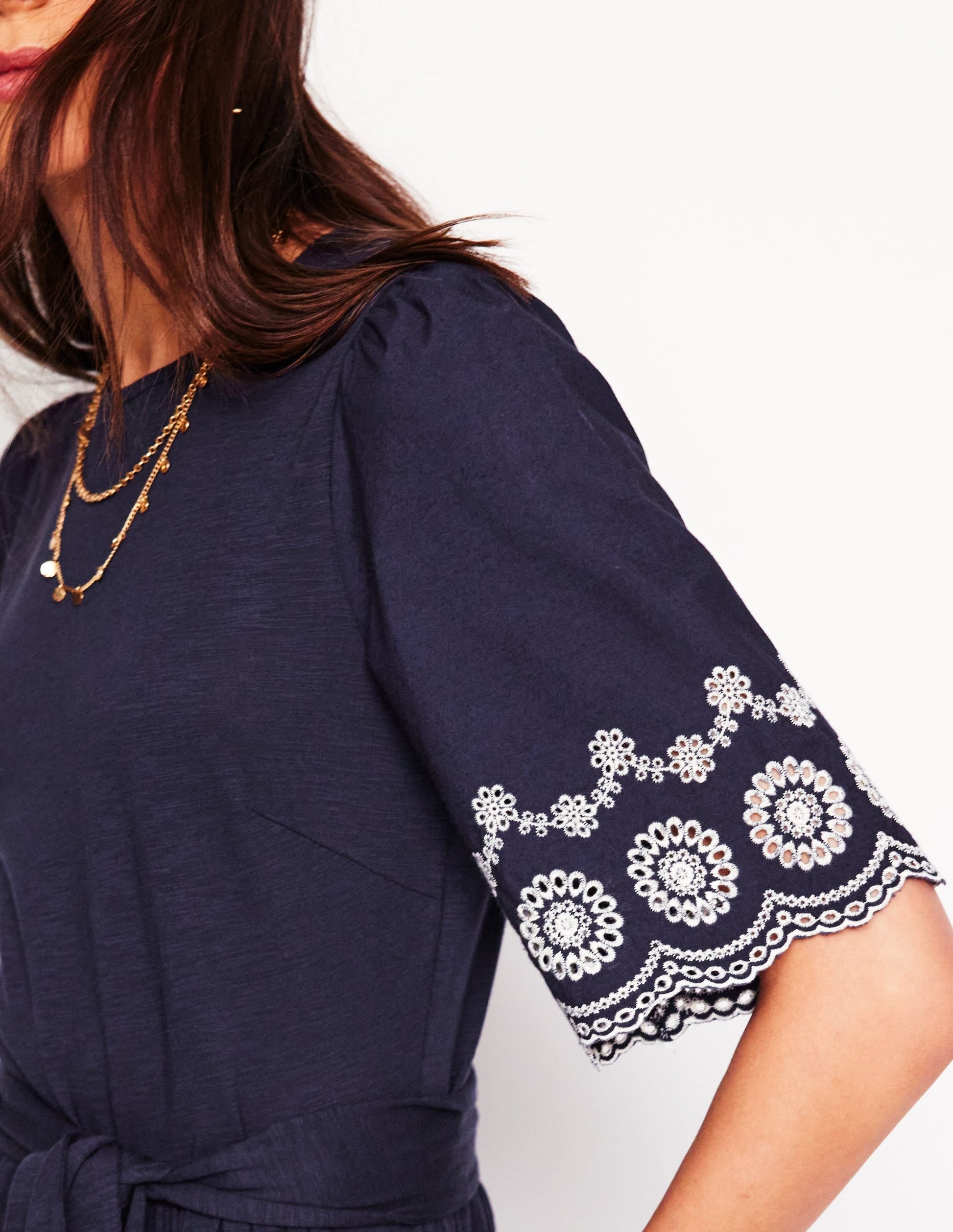 Isabel Broderie Mix maxi Dress-Navy-2