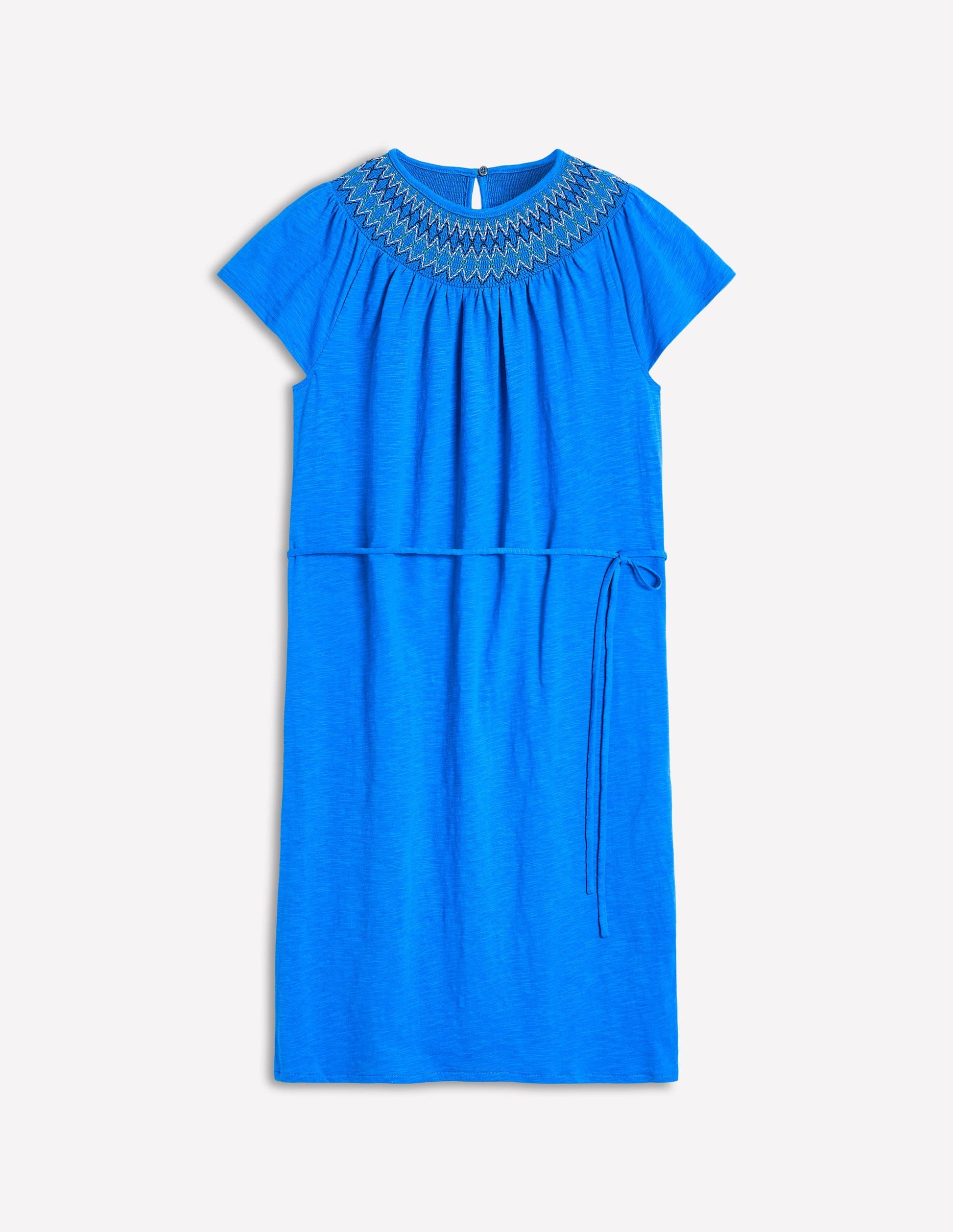 Nina Smocked T-Shirt Dress-Kingfisher Blue-5