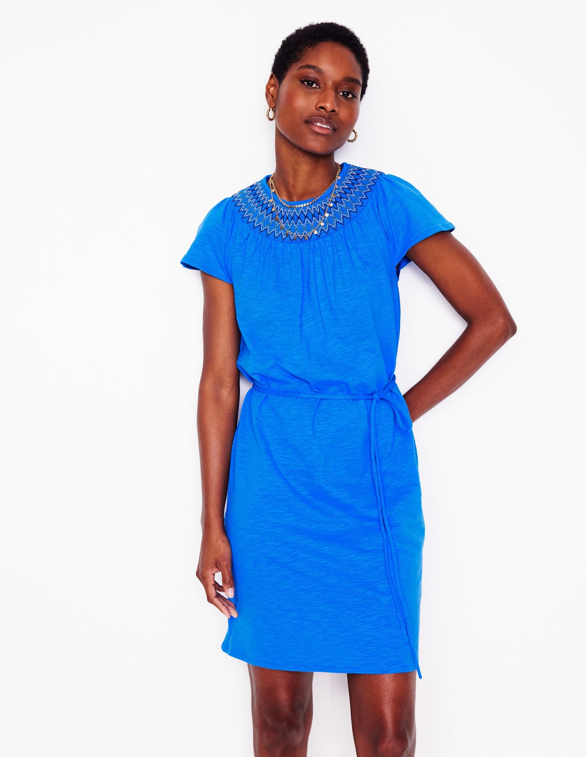 Nina Smocked T-Shirt Dress-Kingfisher Blue-1