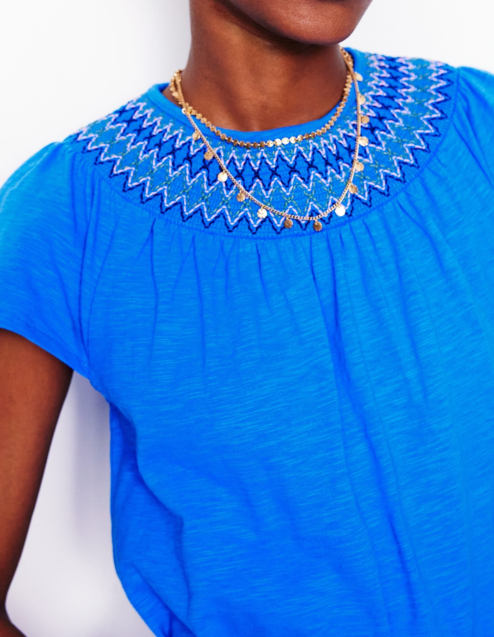 Nina Smocked T-Shirt Dress-Kingfisher Blue-2