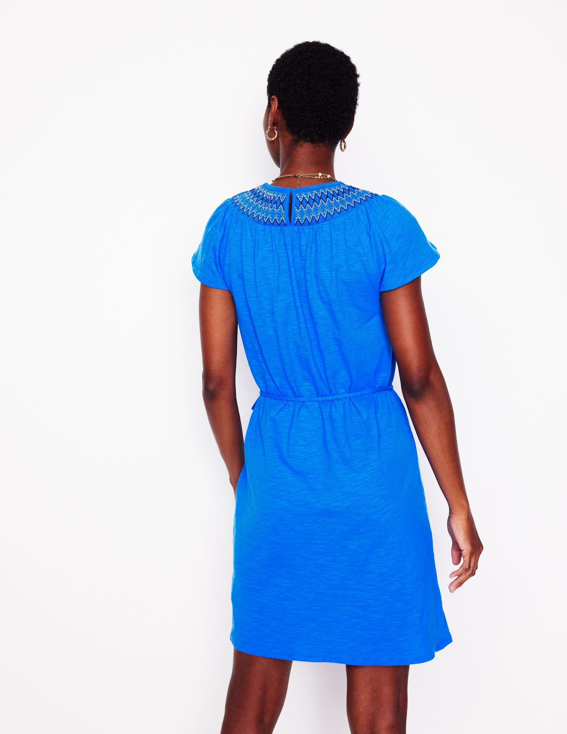 Nina Smocked T-Shirt Dress-Kingfisher Blue-3