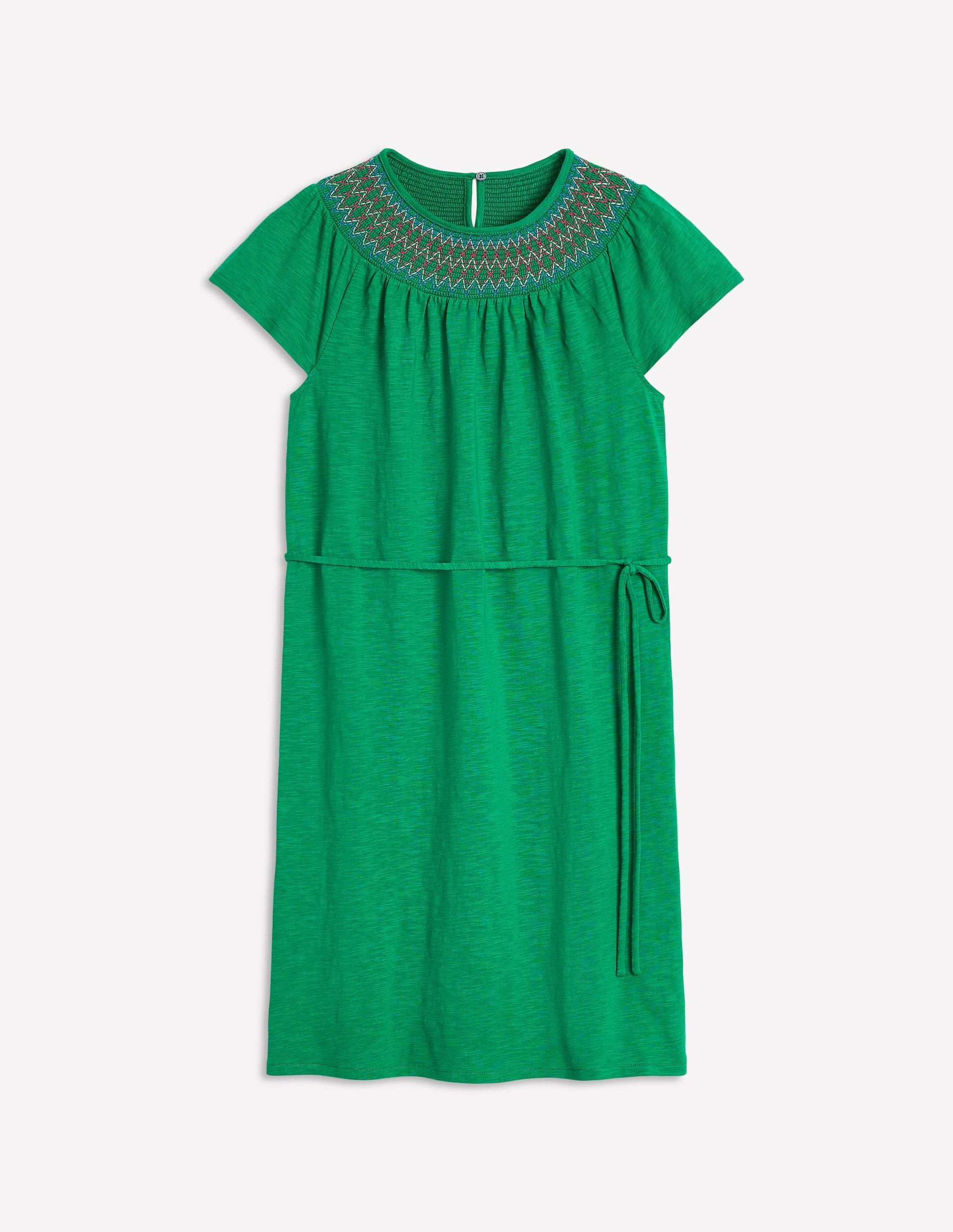 Nina Smocked T-Shirt Dress-Rich Emerald-5