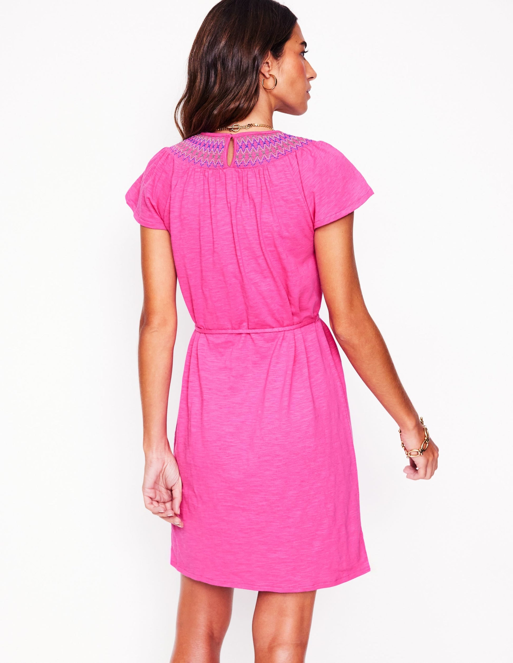Nina Smocked T-Shirt Dress-Cosmos Pink-3