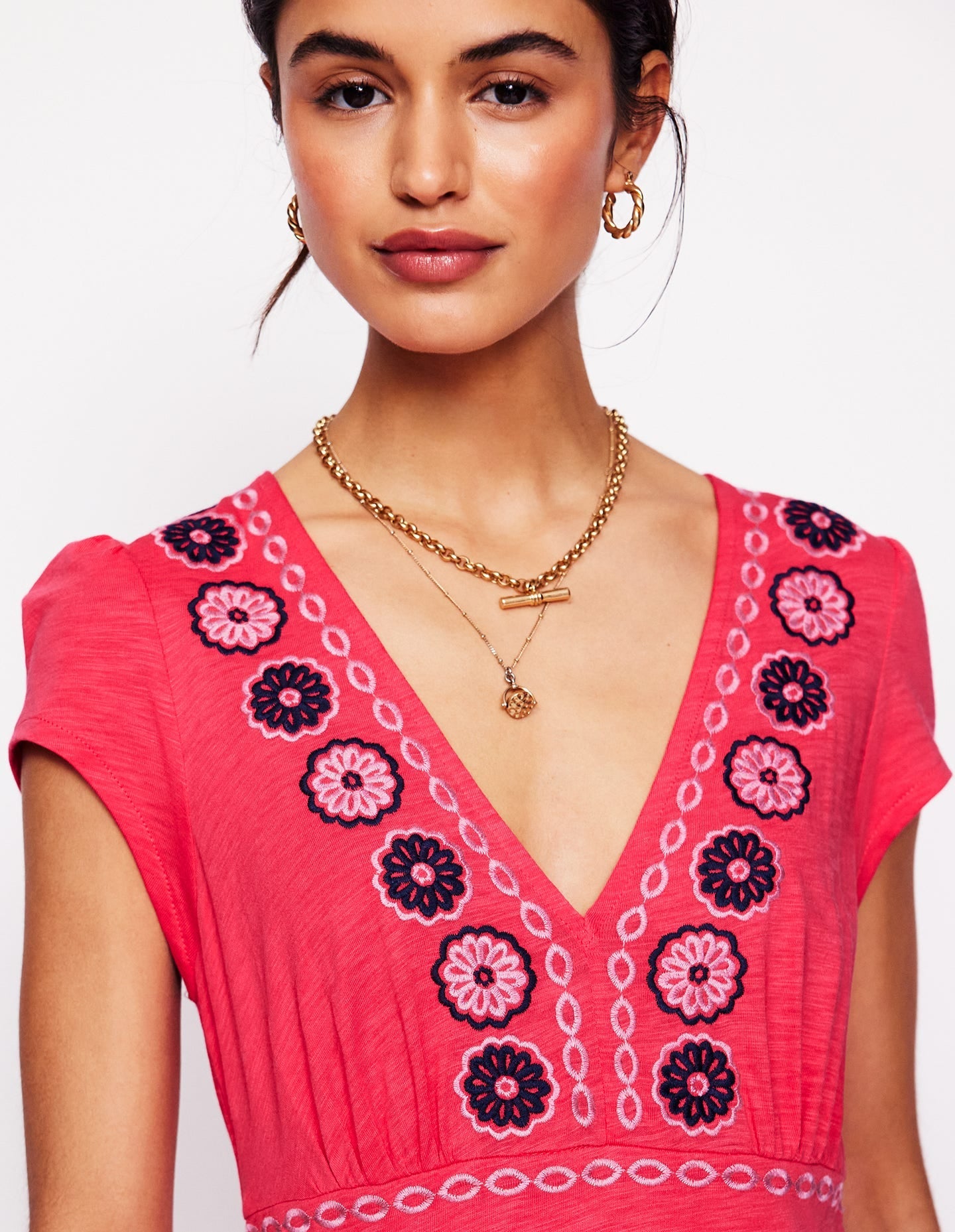 Eloise Embroidered Midi Dress-Camelia Pink-2