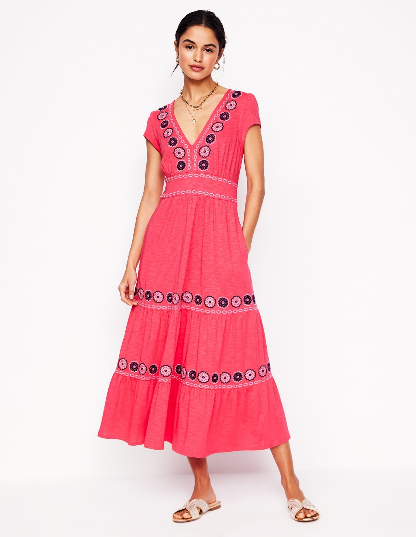 Eloise Embroidered Midi Dress-Camelia Pink-4