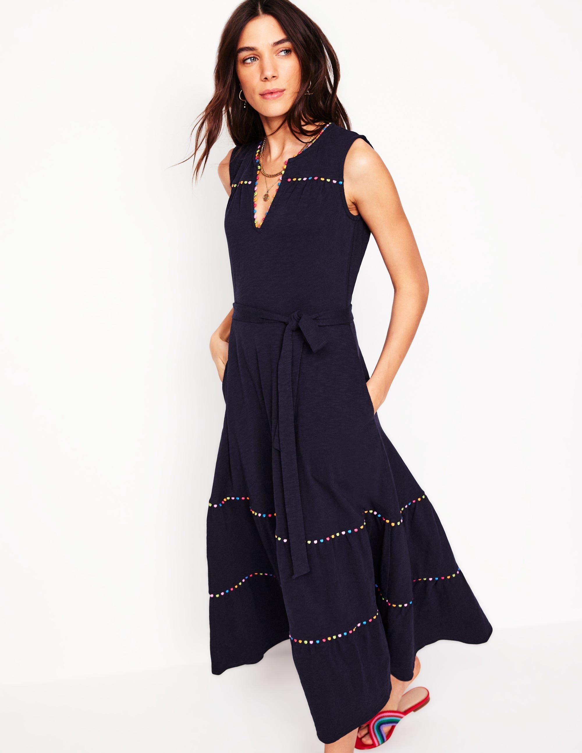 Tara Trim Tiered Jersey Dress-Navy - Image 2