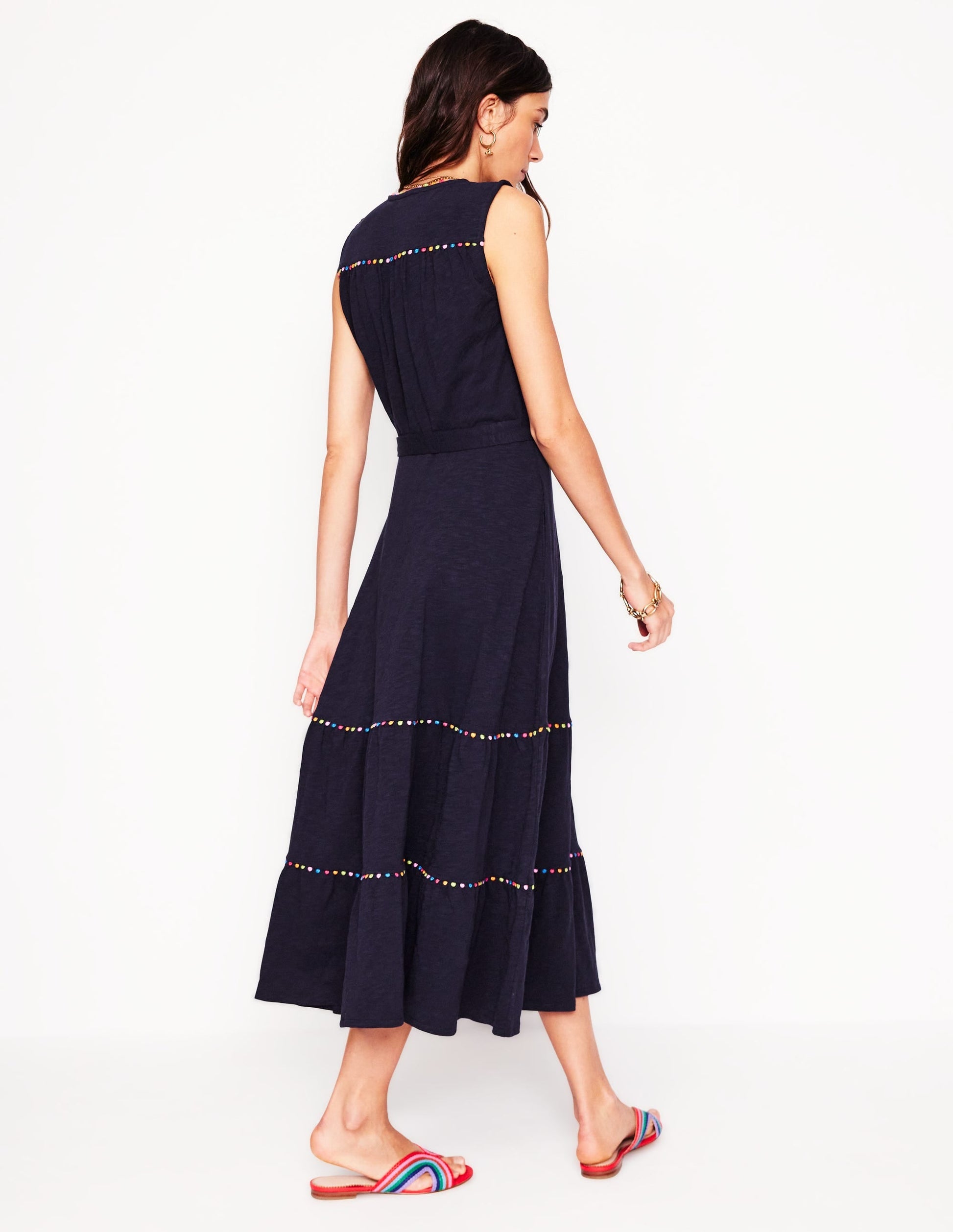 Tara Trim Tiered Jersey Dress-Navy-4