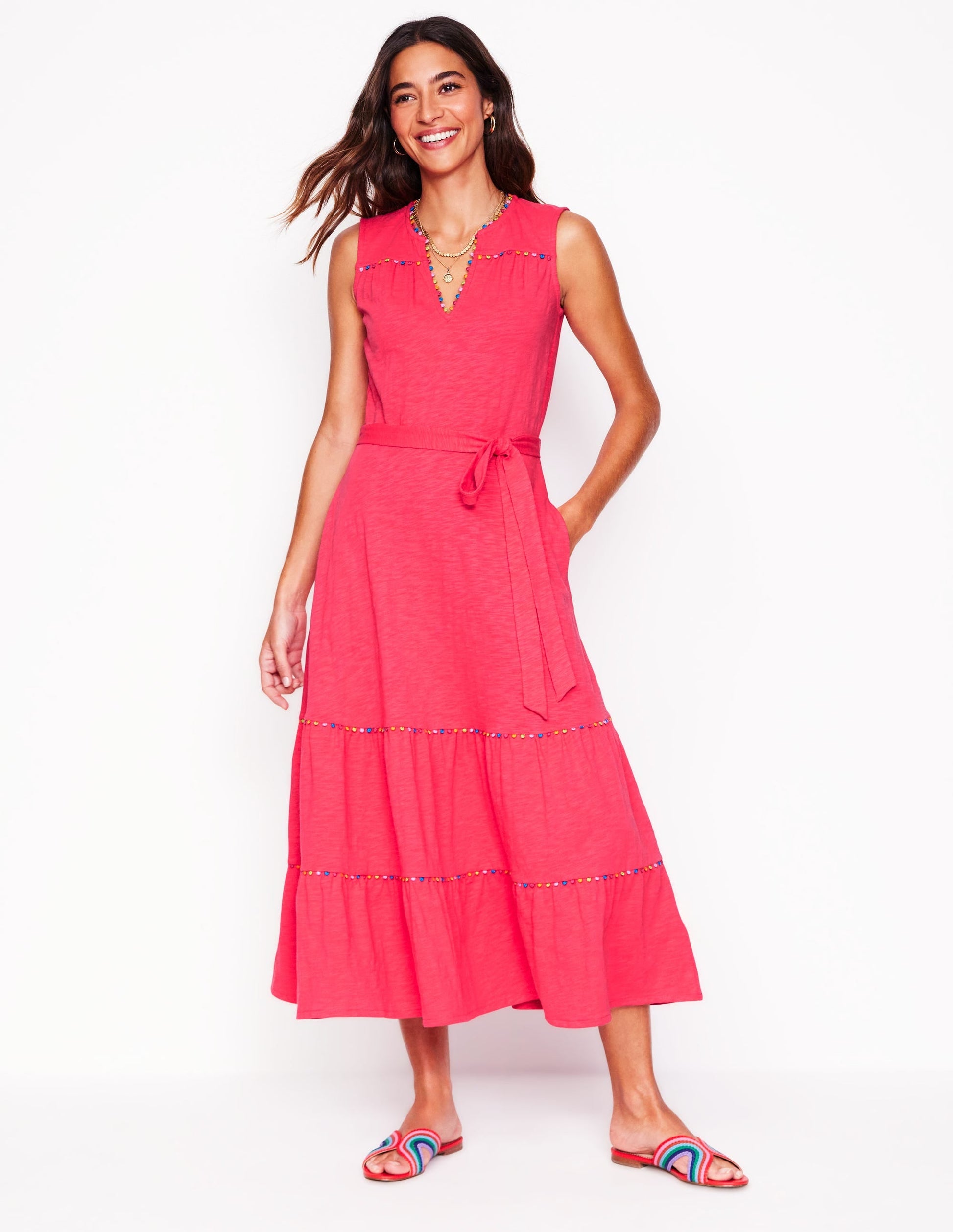 Tara Trim Tiered Jersey Dress-Camelia Pink-4