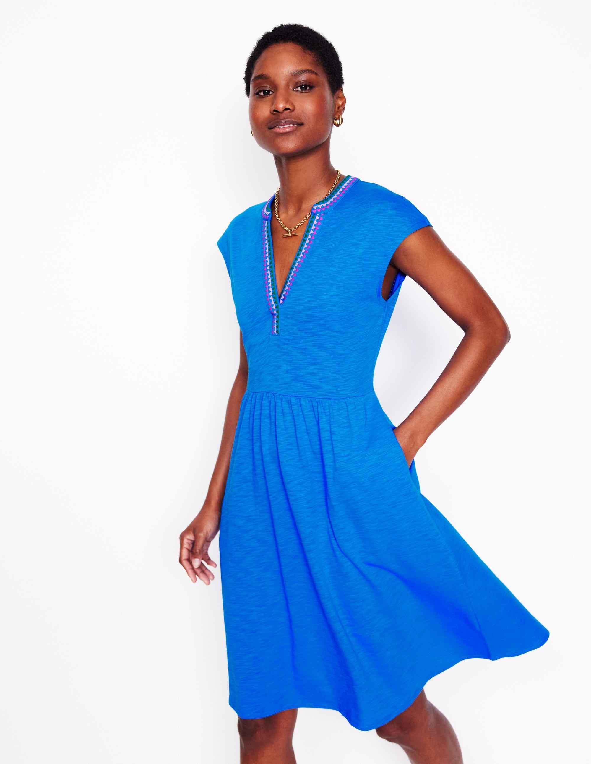 Chloe Embroidered Short Dress-Cerulean Blue - Image 1