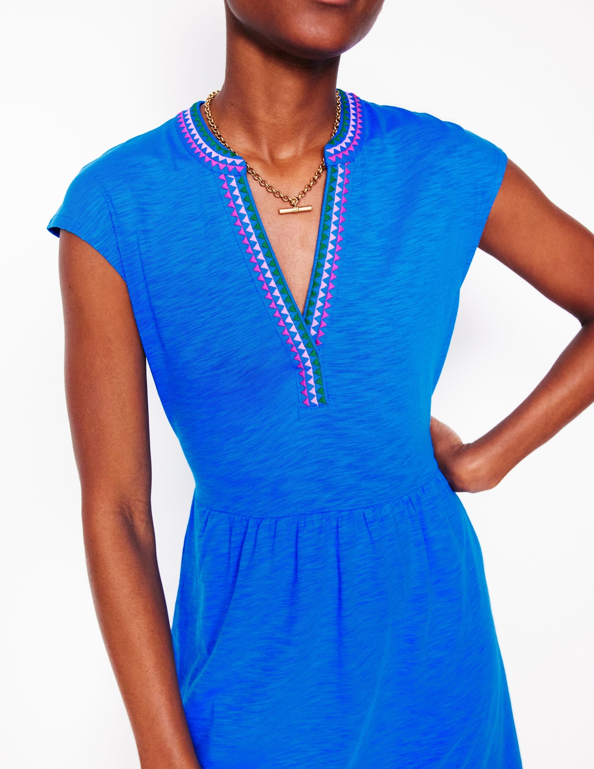 Chloe Embroidered Short Dress-Cerulean Blue - Image 2