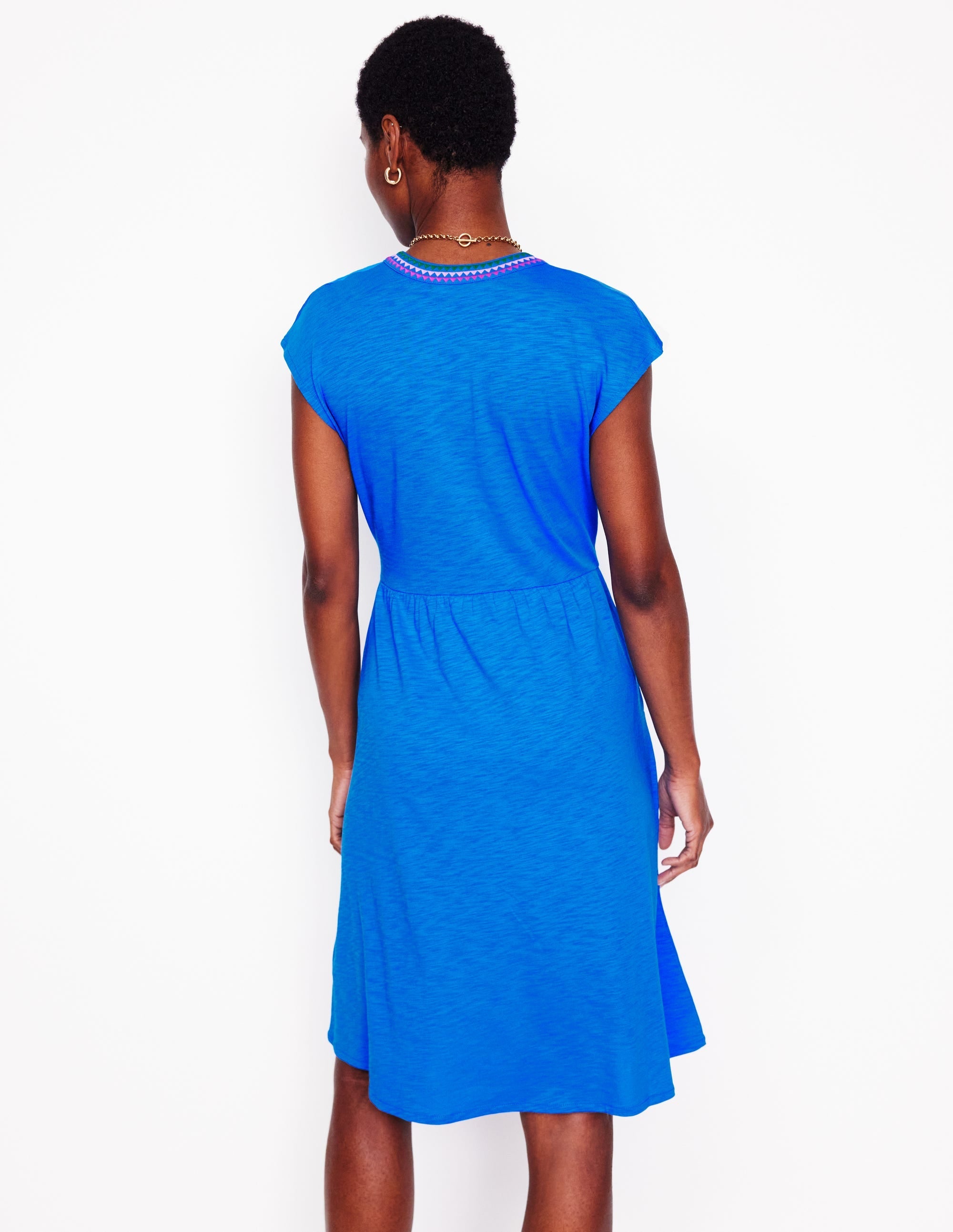 Chloe Embroidered Short Dress-Cerulean Blue - Image 3