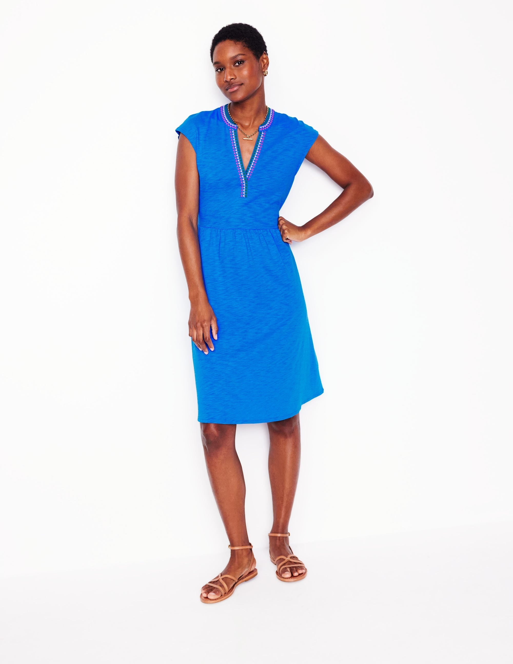 Chloe Embroidered Short Dress-Cerulean Blue - Image 4