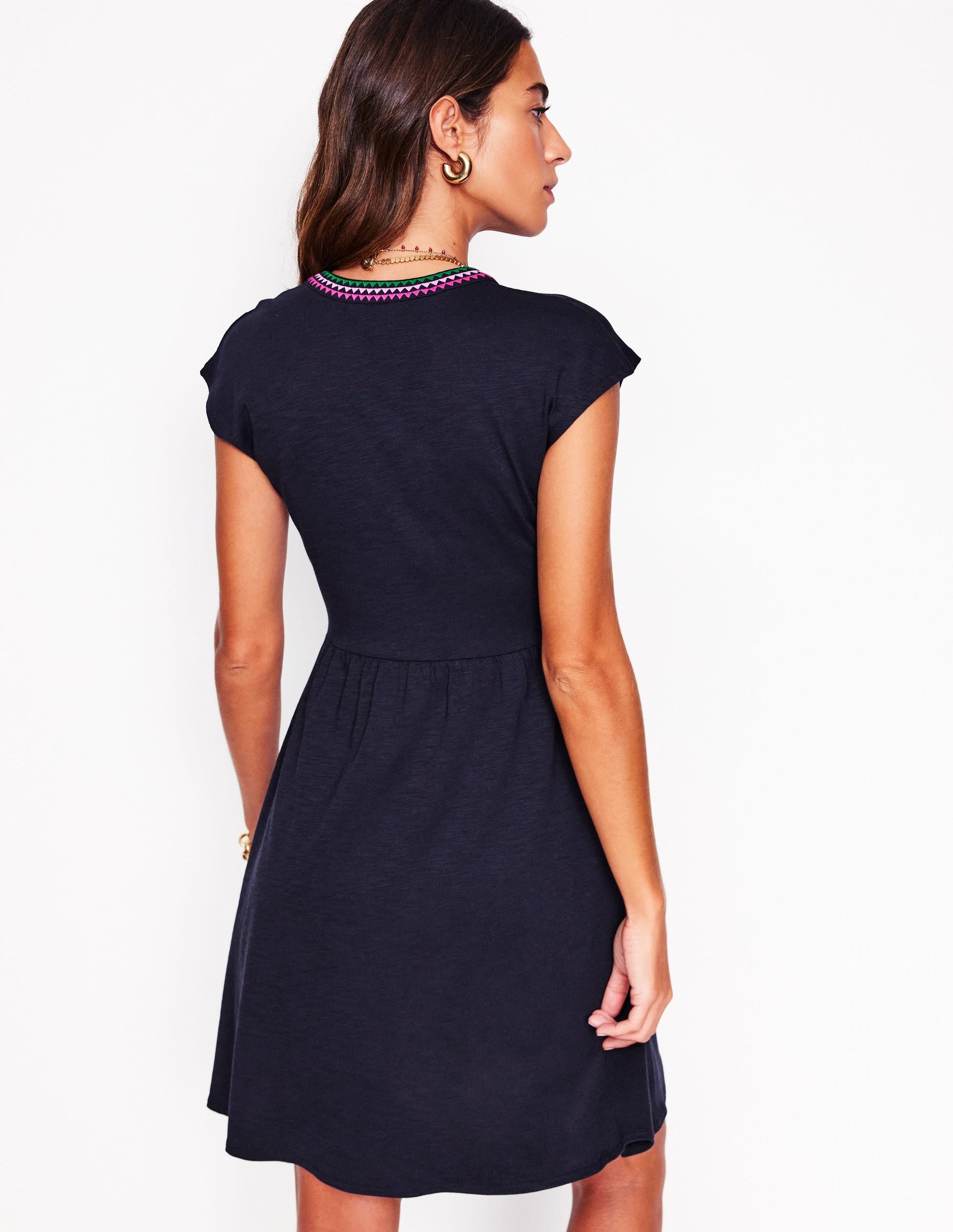 Chloe Embroidered Short Dress-Navy-4
