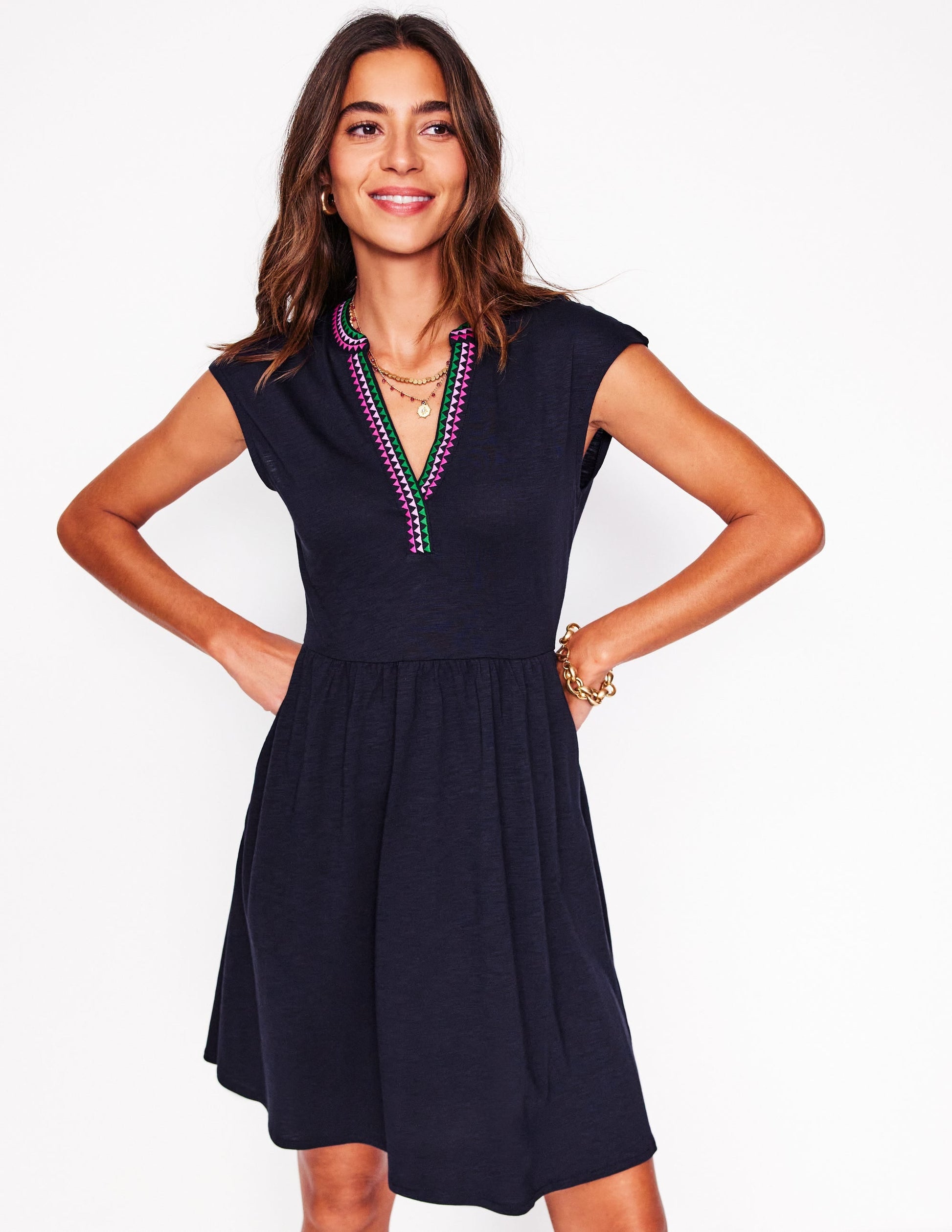 Chloe Embroidered Short Dress-Navy-5