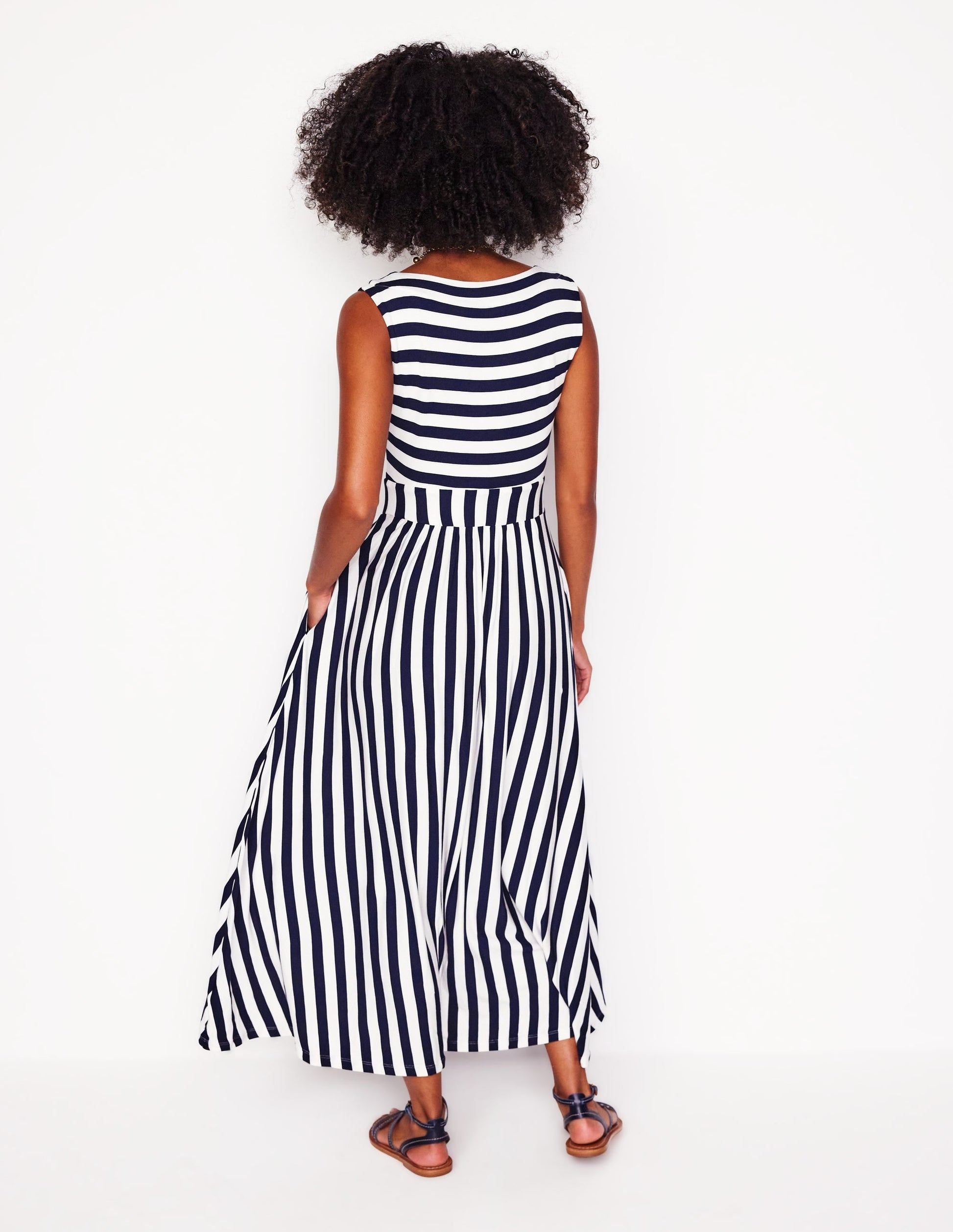 Olympia Jersey Maxi Dress-French Navy, Ivory Stripe-2