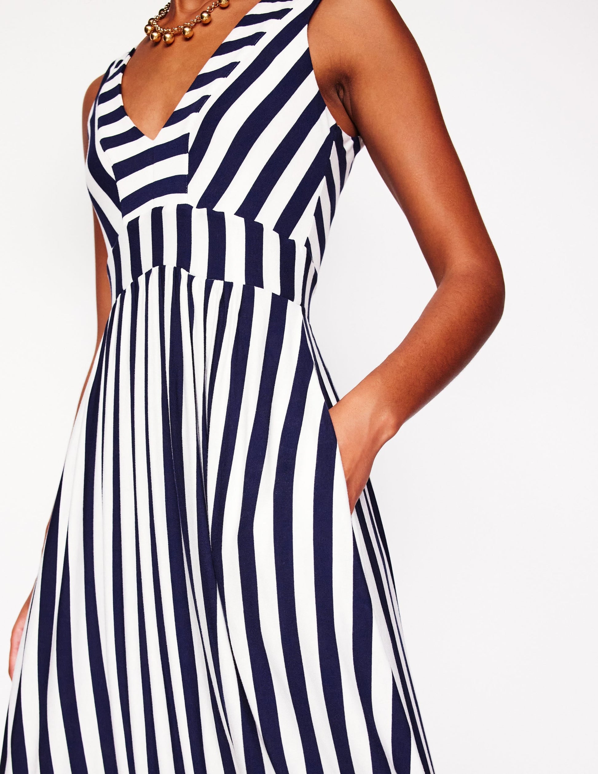 Olympia Jersey Maxi Dress-French Navy, Ivory Stripe-3