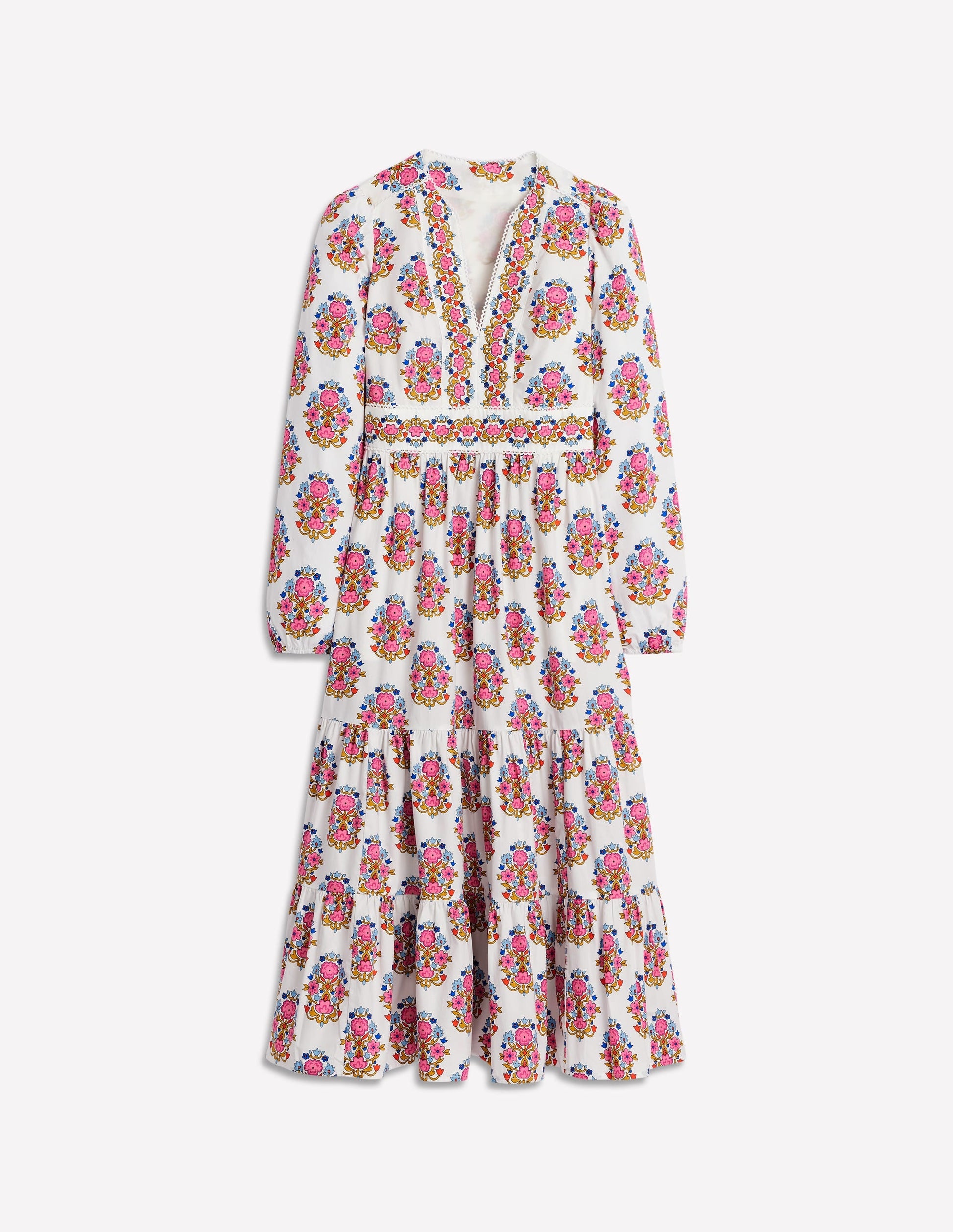 Violet Cotton Midi Dress-Ivory, Wildflower Stamp-8