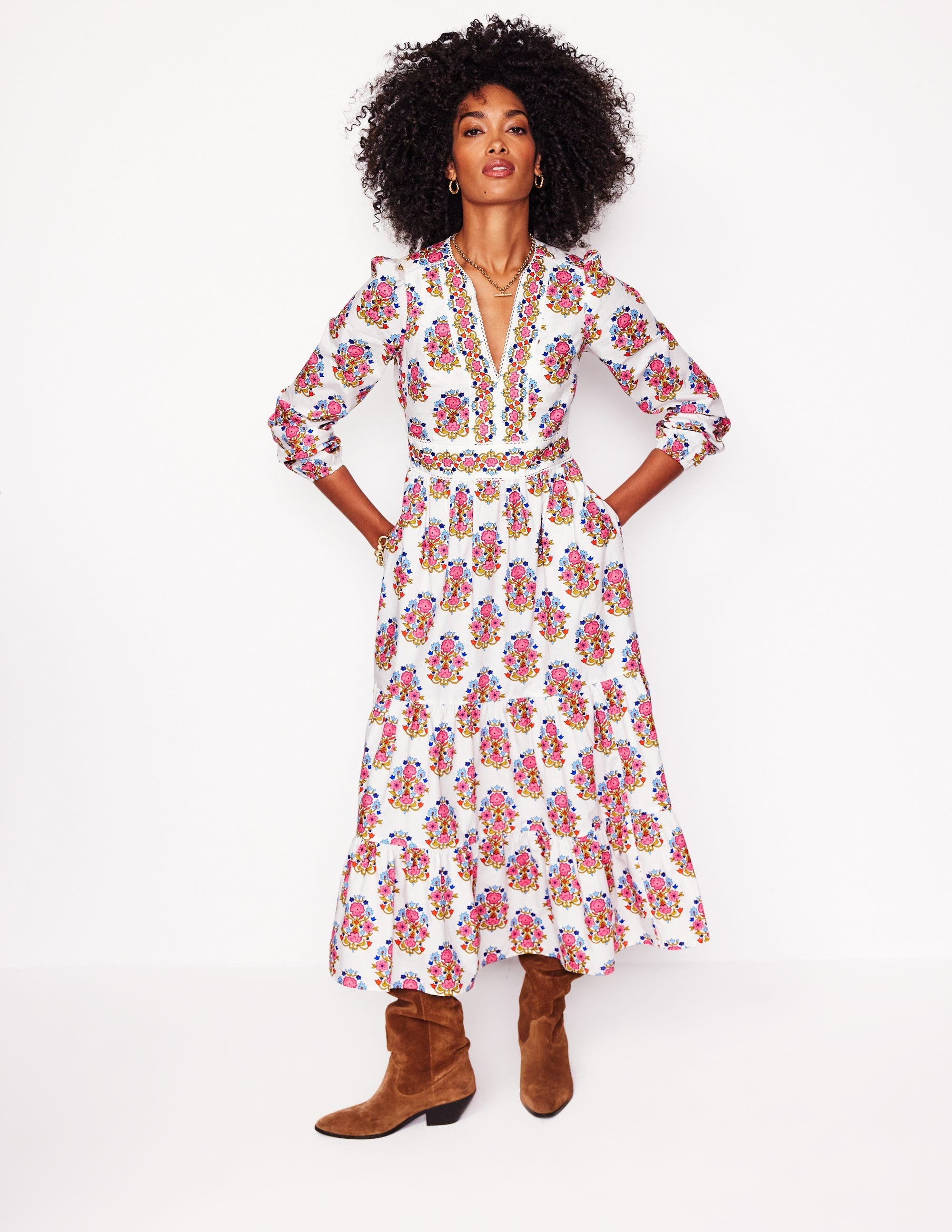 Violet Cotton Midi Dress-Ivory, Wildflower Stamp - Image 5