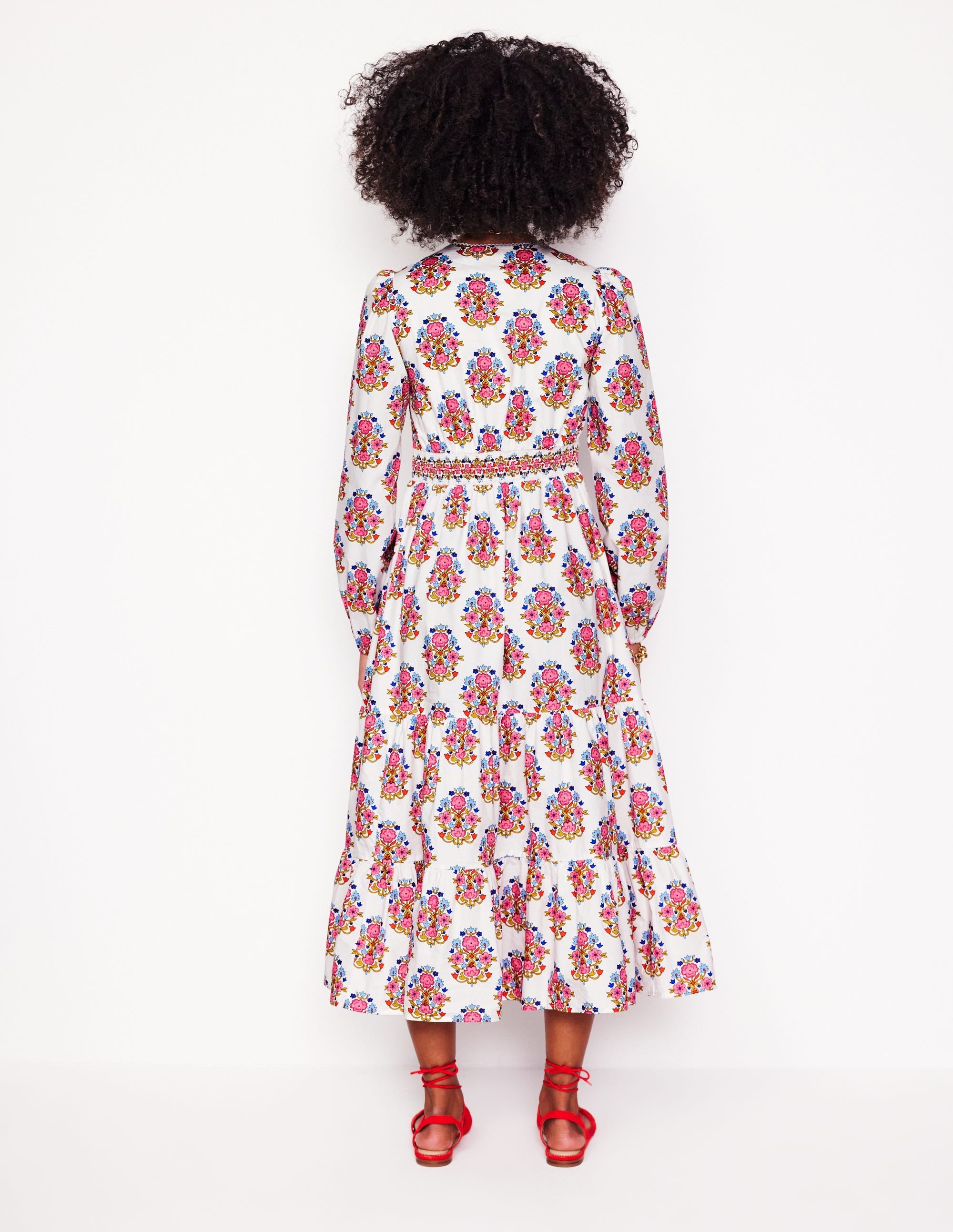 Violet Cotton Midi Dress-Ivory, Wildflower Stamp - Image 7