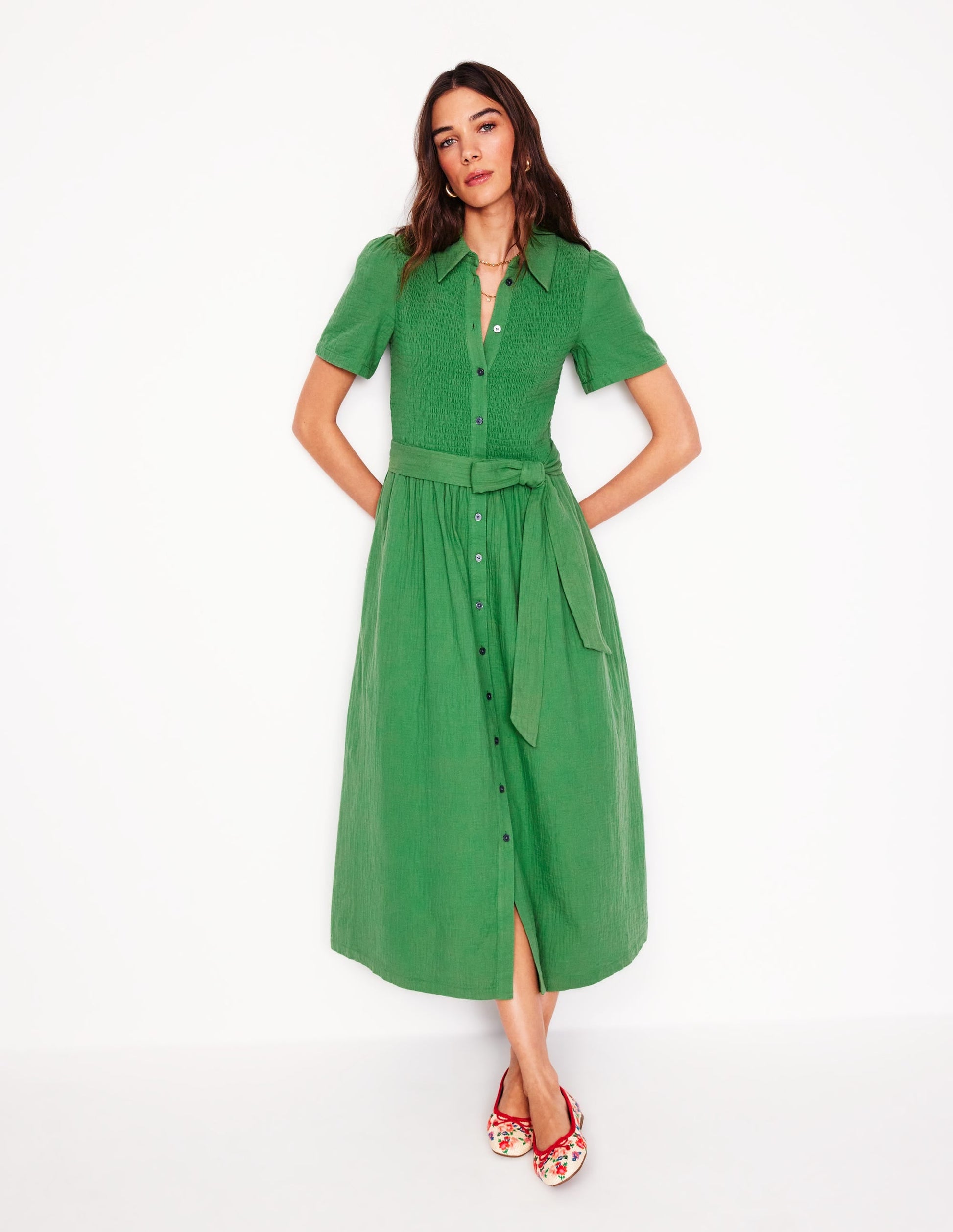 Amber Double Cloth Midi Dress-Paradise Green-1