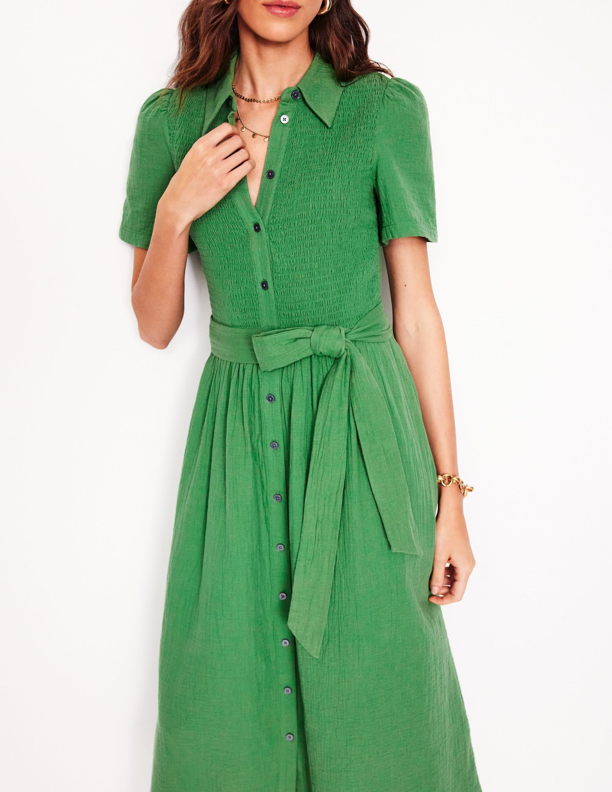 Amber Double Cloth Midi Dress-Paradise Green-2