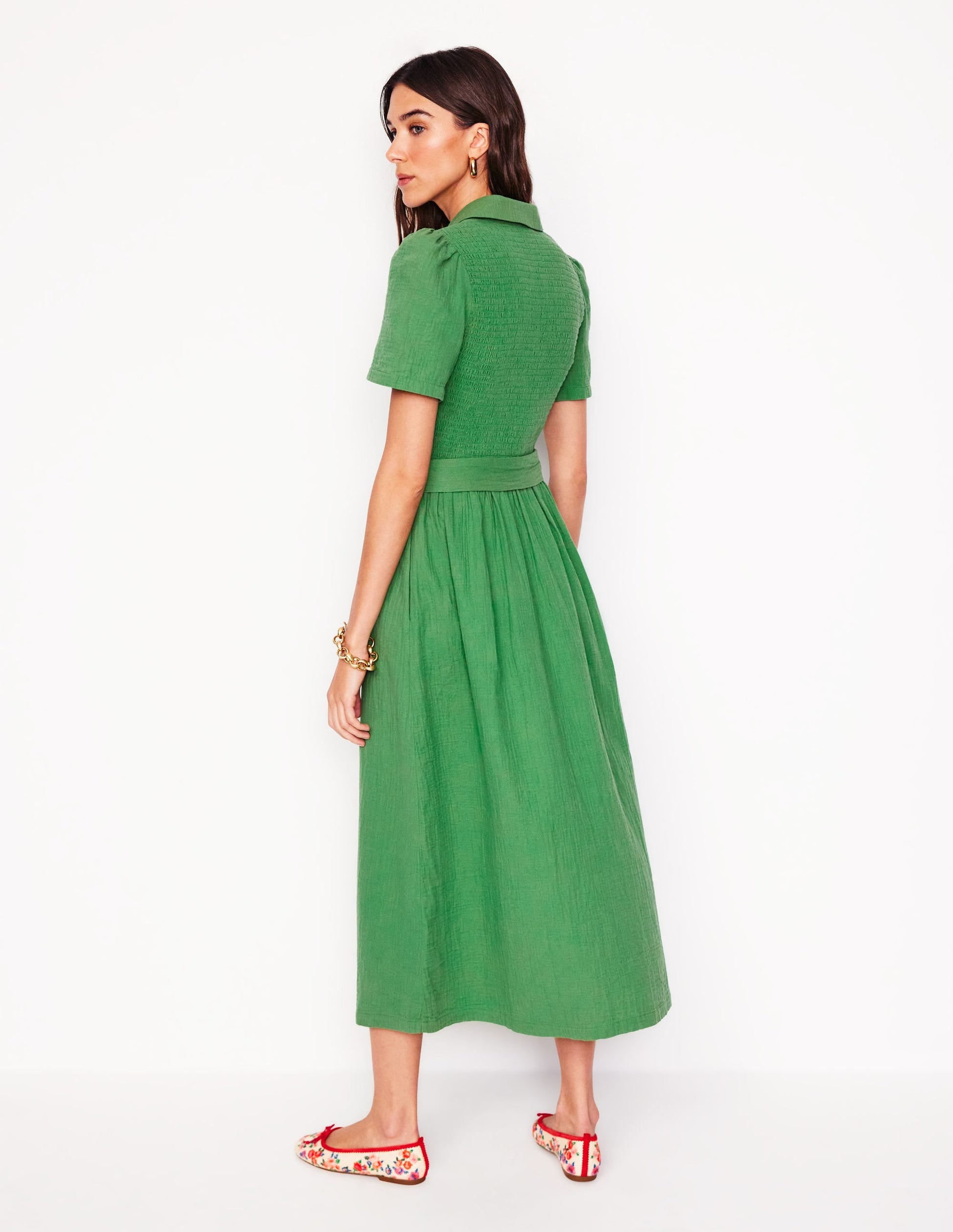 Amber Double Cloth Midi Dress-Paradise Green-3
