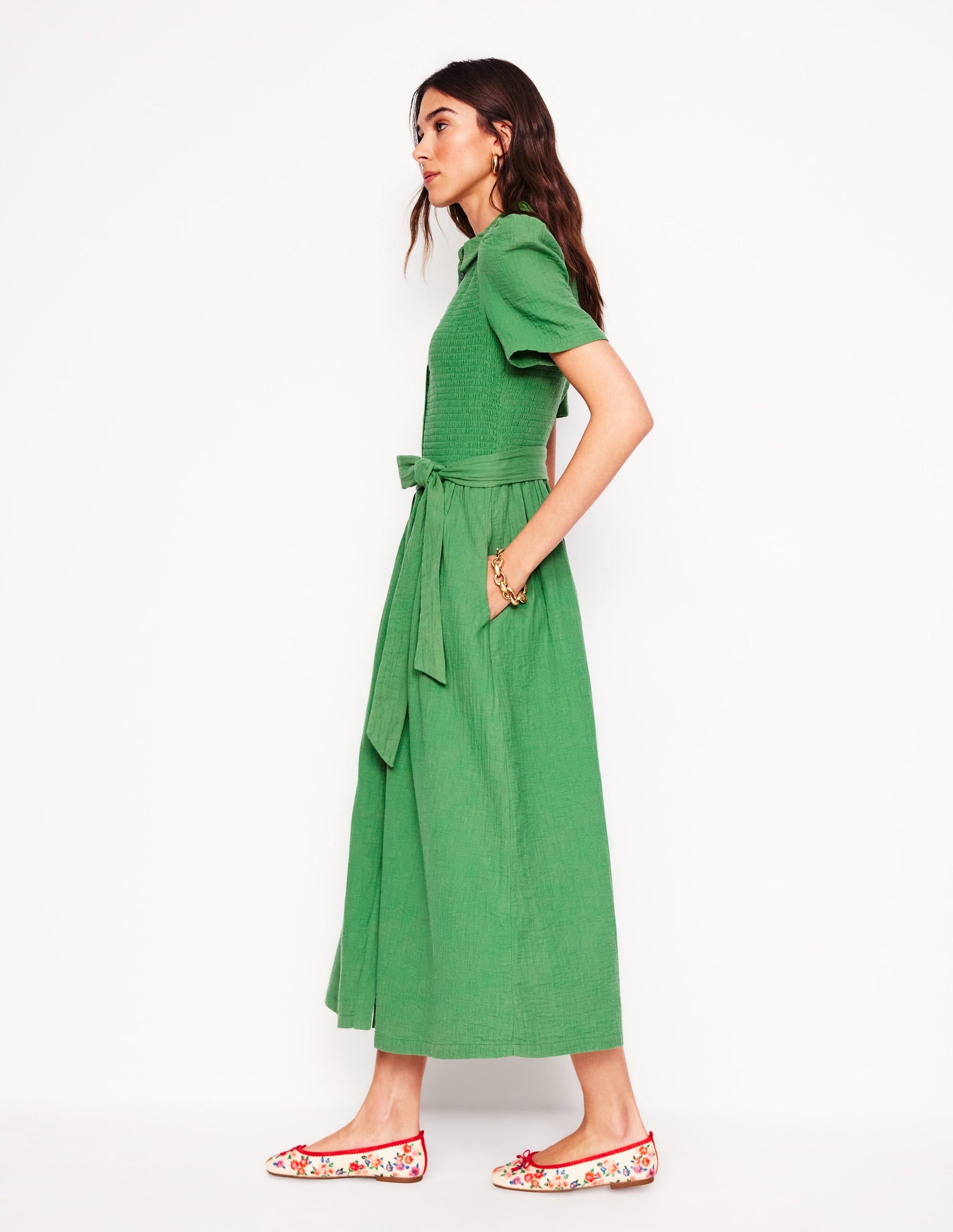 Amber Double Cloth Midi Dress-Paradise Green-4