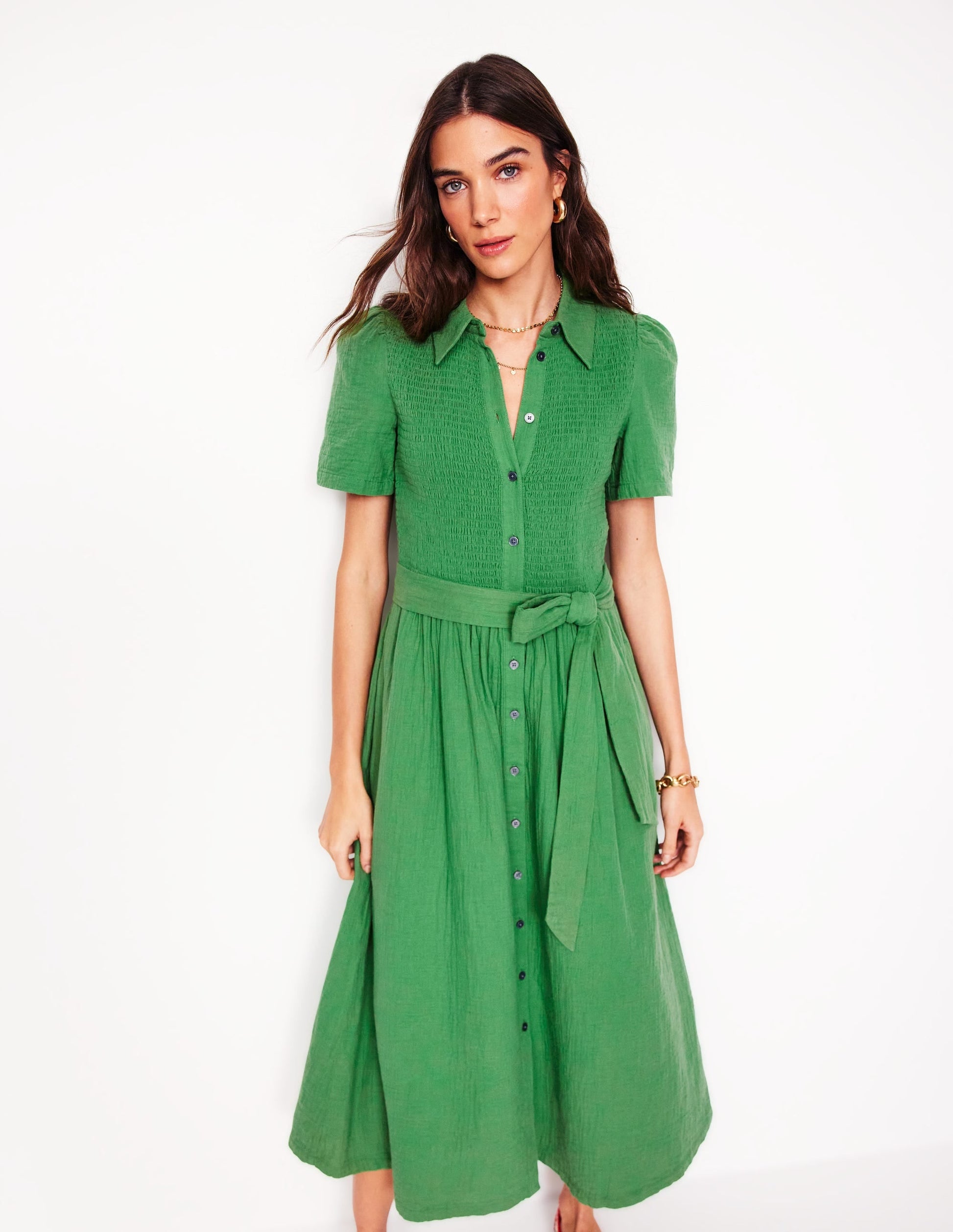 Amber Double Cloth Midi Dress-Paradise Green-5